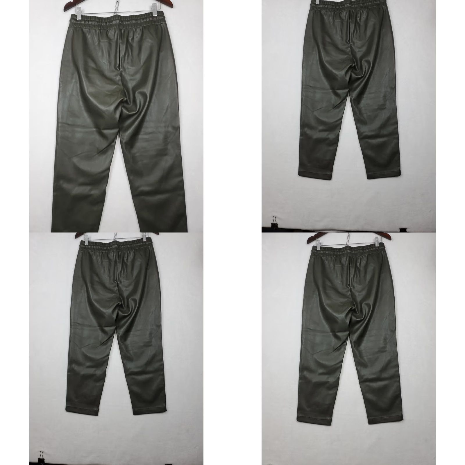 Loft VINTAGELOFT Olive Green Faux Leather Cropped Pants Elastic Drawstring Waist Size MP Size 32" / US 10 / IT 46 - 9 Thumbnail