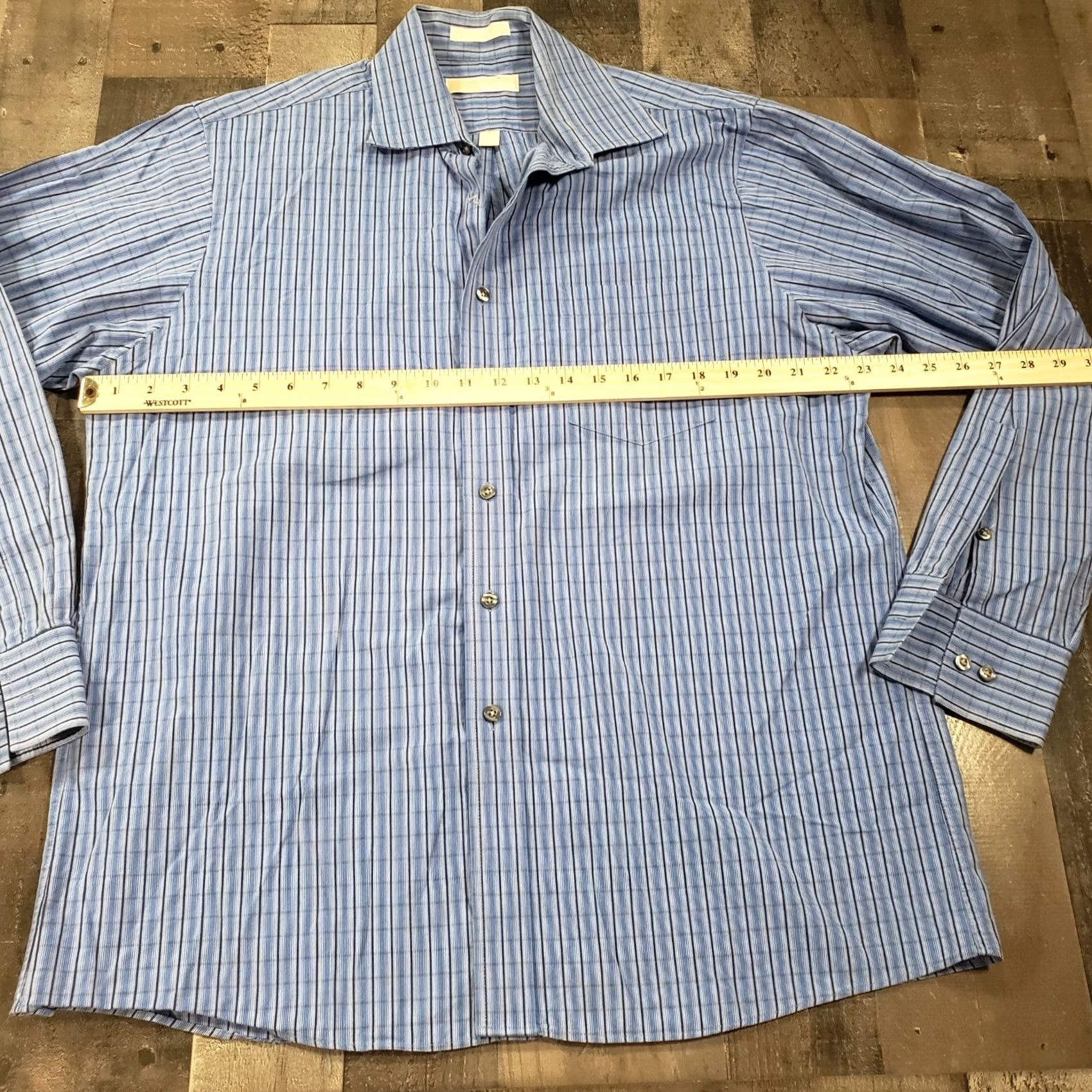 Michael Kors Michael Kors Dress Shirt Mens L Large 16.5 Blue Plaid Button-Up Long Sleeve Shirt Mens Size 42R - 7 Thumbnail