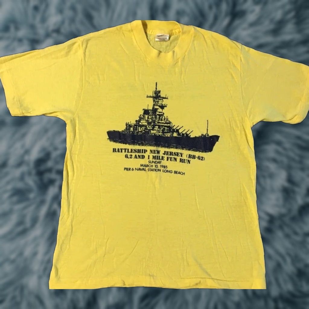 Vintage Vtg 80s US Navy Battleship New Jersey Marathon Shirt S Military Army Ship Grunge Size US S / EU 44-46 / 1 - 1 Thumbnail