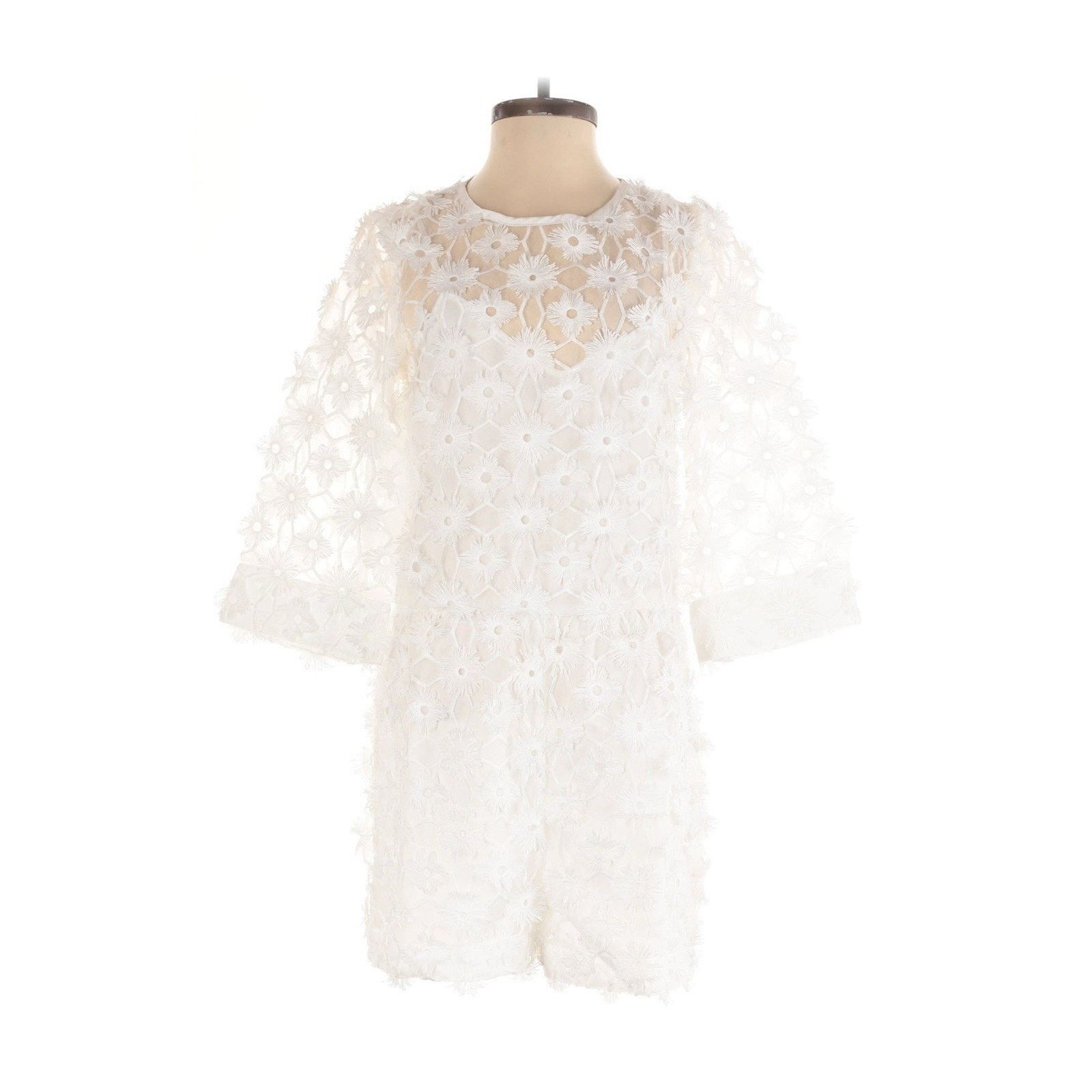 H&M H&M White Sheer Floral Mini Romper Bridal 2 Size 26" / US 2 / IT 38 - 3 Thumbnail