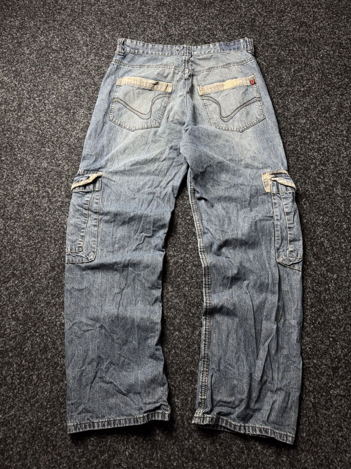 Japanese Brand Vintage 00s Denim Cargo Jeans Y2K Distressed Workwear Baggy Size US 31 - 14 Thumbnail