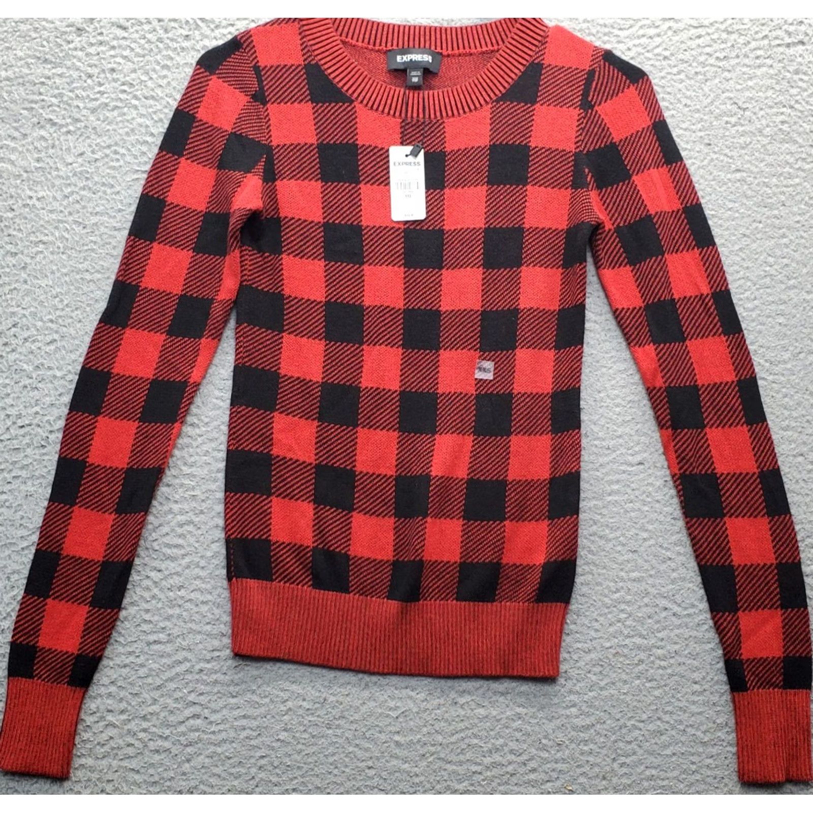 Express Express Sweater Women 2XS Multi Buffalo Plaid Crew Neck Pullover Ribbed Cuff/Hem Knit Pullover Size XXS / US 00 / IT 34 - 2 Thumbnail