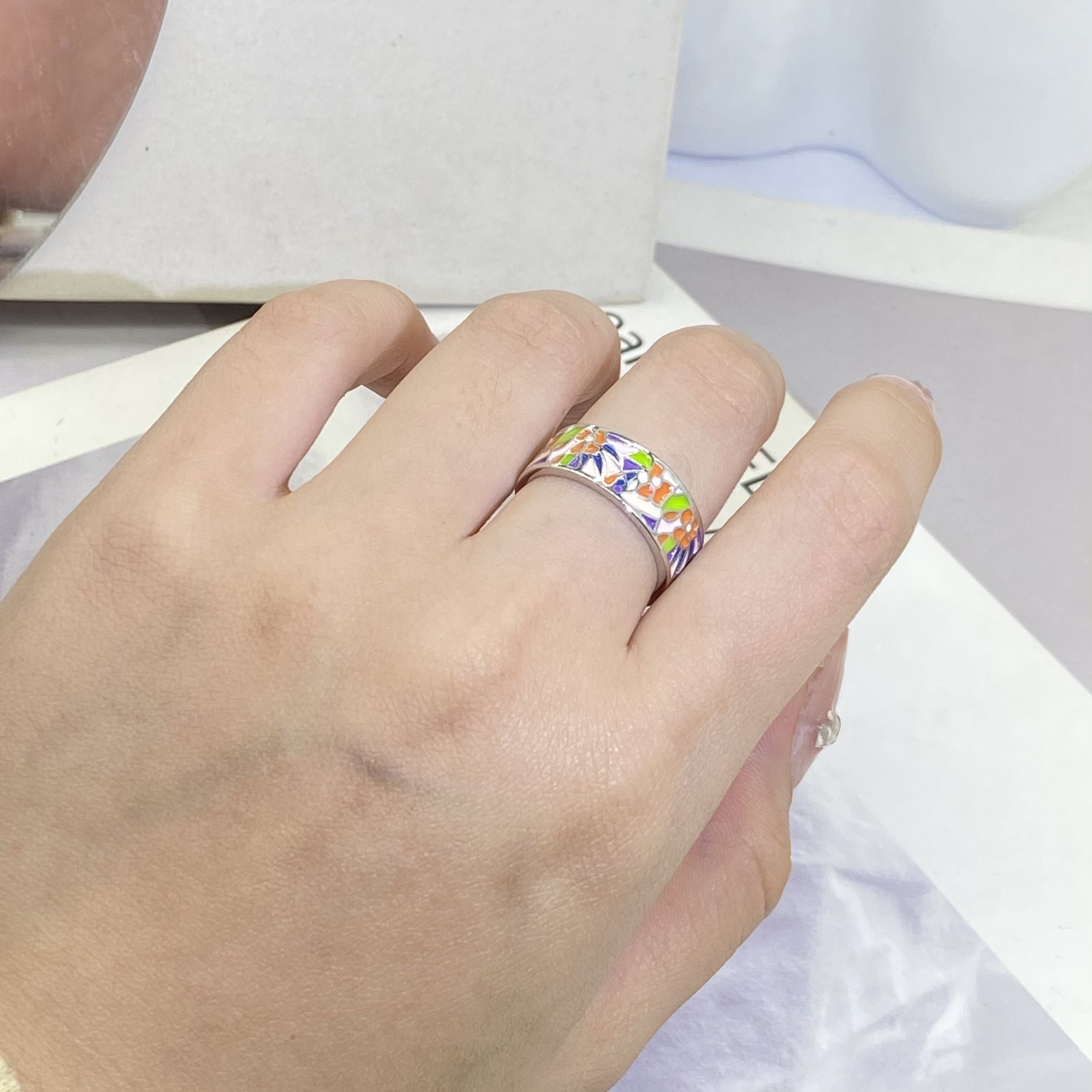 Jewelry Exquisite Flower Handmade Enamel Ring Size ONE SIZE - 5 Thumbnail