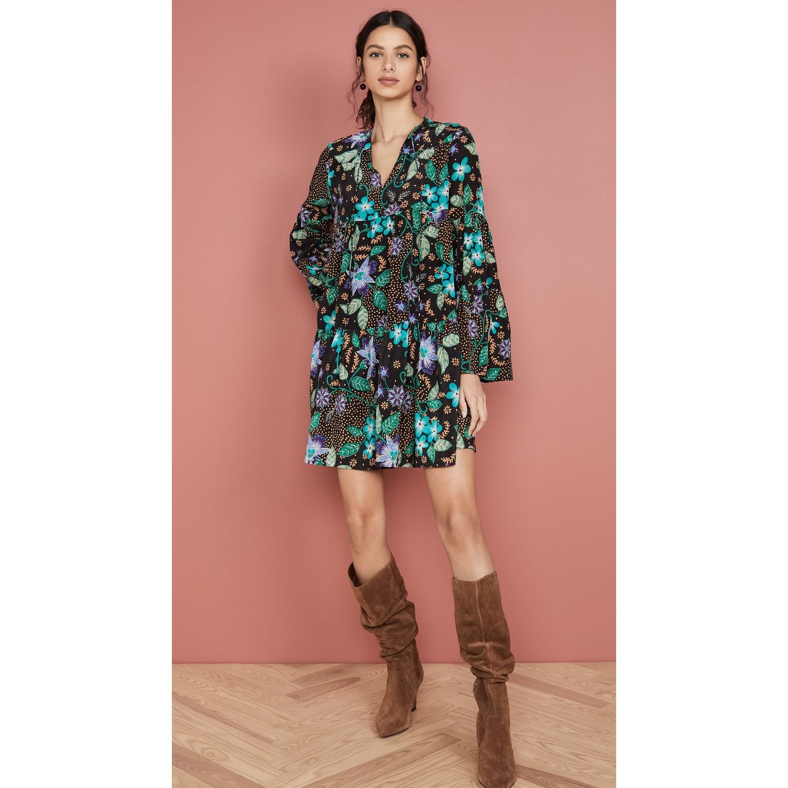 Other New Warm Silk Garden Tiered Floral Boho Mini Dress $450 Size S / US 4 / IT 40 - 5 Thumbnail