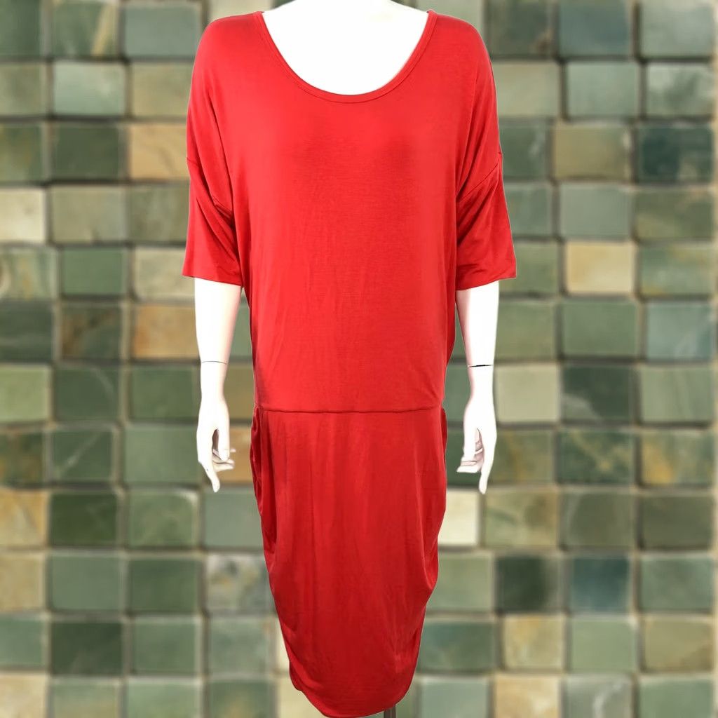 Athleta Athleta Solstice Tee Dress Midi Ruched Orange 243065 Women L Solid Jersey Round Neck Short Sleeve Classic T-Shirt Dress Size L / US 10 / IT 46 - 1 Thumbnail
