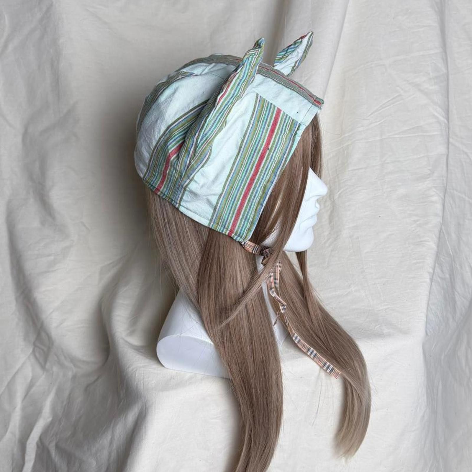 Japanese Brand Handmade Reversible Striped Pointed Devil Ear Bonnet Size ONE SIZE - 4 Thumbnail