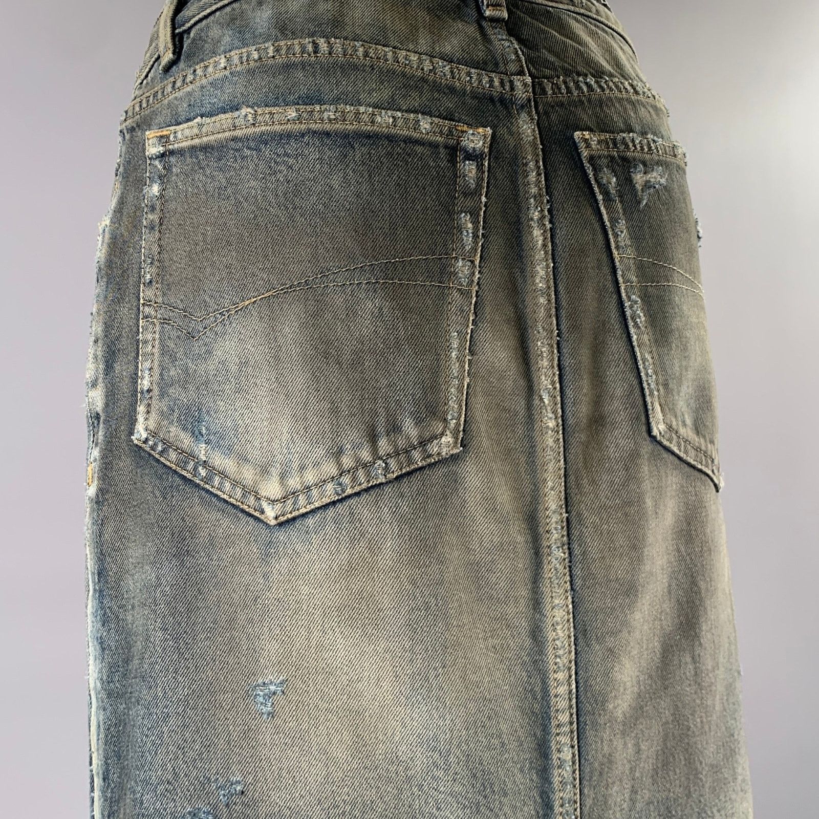 Balenciaga BALENCIAGA Size 2 Blue Mud Wash Cotton Denim Maxi Skirt Size 26" / US 2 / IT 38 - 6 Thumbnail