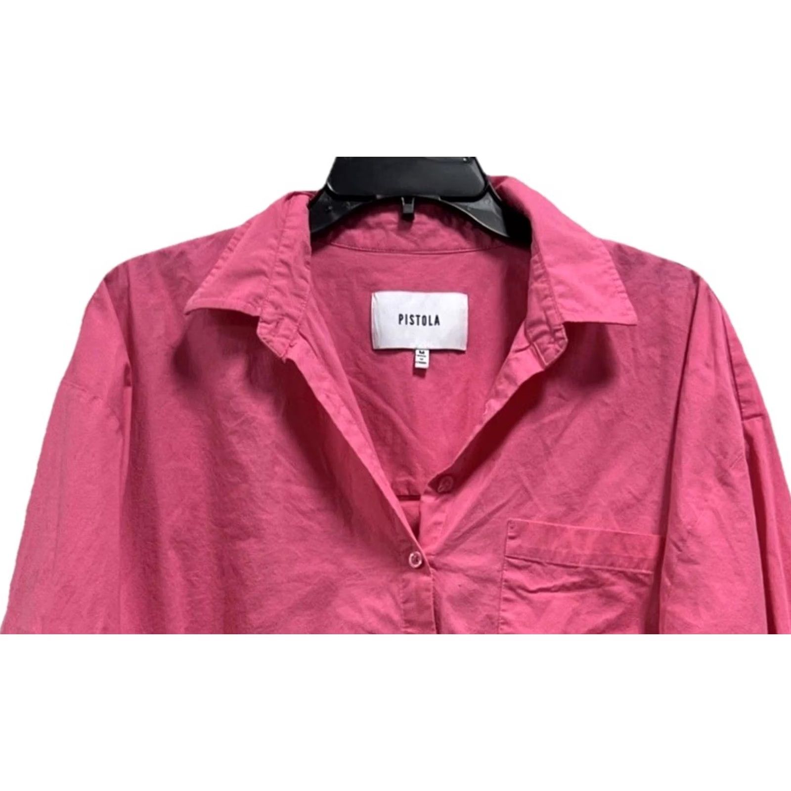 Pistola Pistola Pink Long Sleeve Button-Down Oversized Blouse M Womens High-Low Hem Collared Shirt Size M / US 6-8 / IT 42-44 - 3 Thumbnail