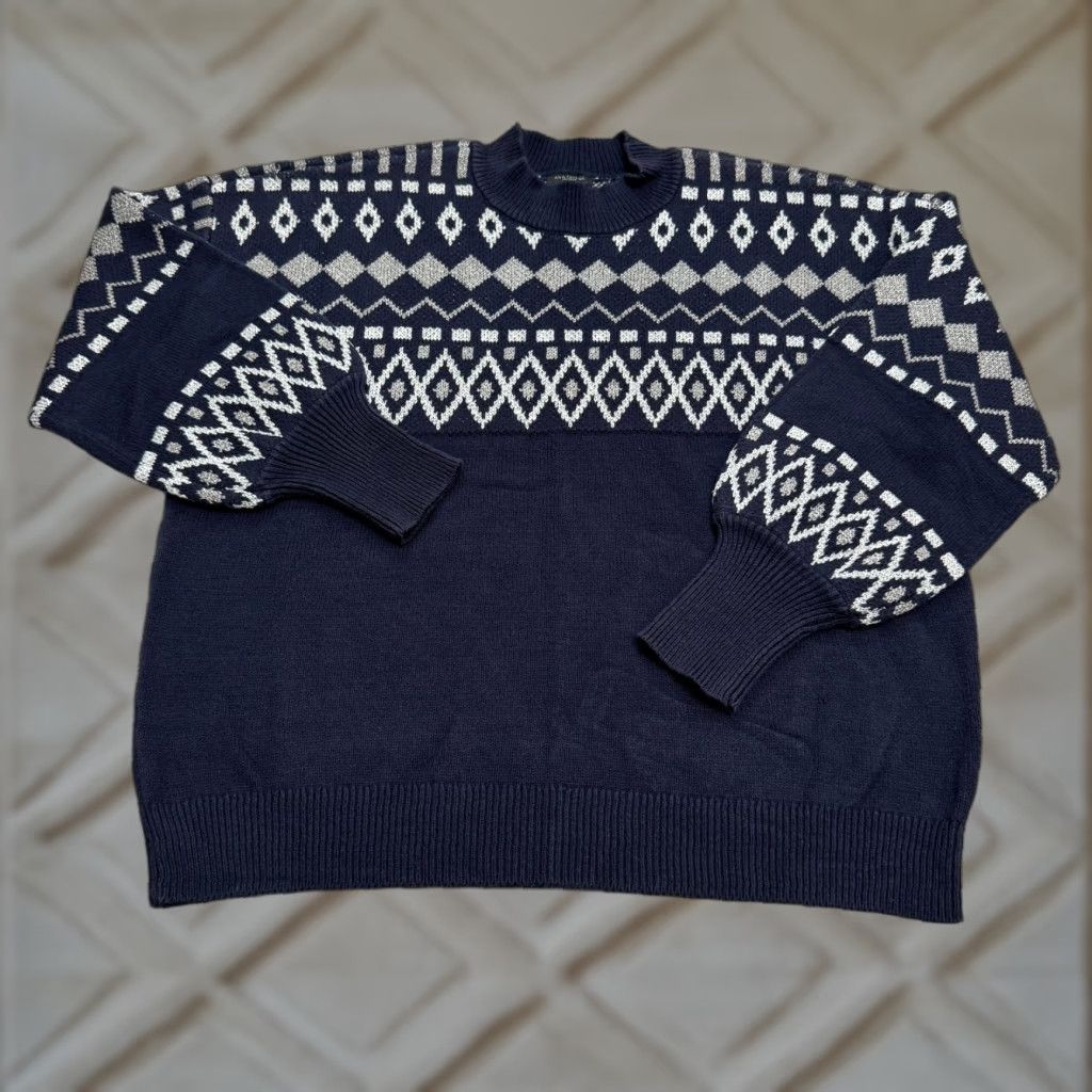 Ann Taylor Ann Taylor Sweater Womens XL Navy Silver Fair Isle Metallic Pullover Knit Autumn Winter Womens Size XL / US 12-14 / IT 48-50 - 1 Thumbnail