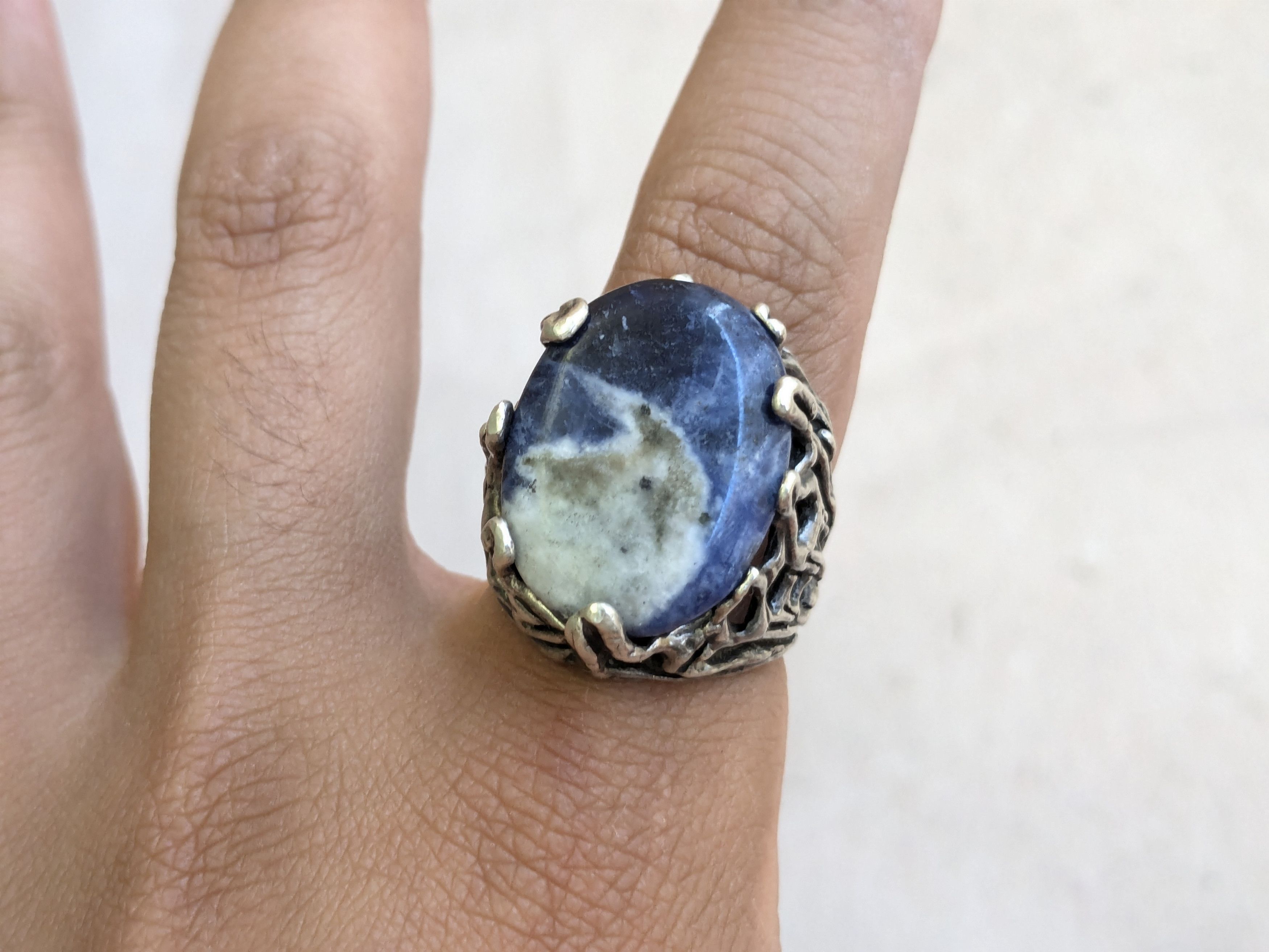 Vintage Vintage Sterling Silver Ring Blue Sodalite 11 Brutalist Size ONE SIZE - 12 Thumbnail