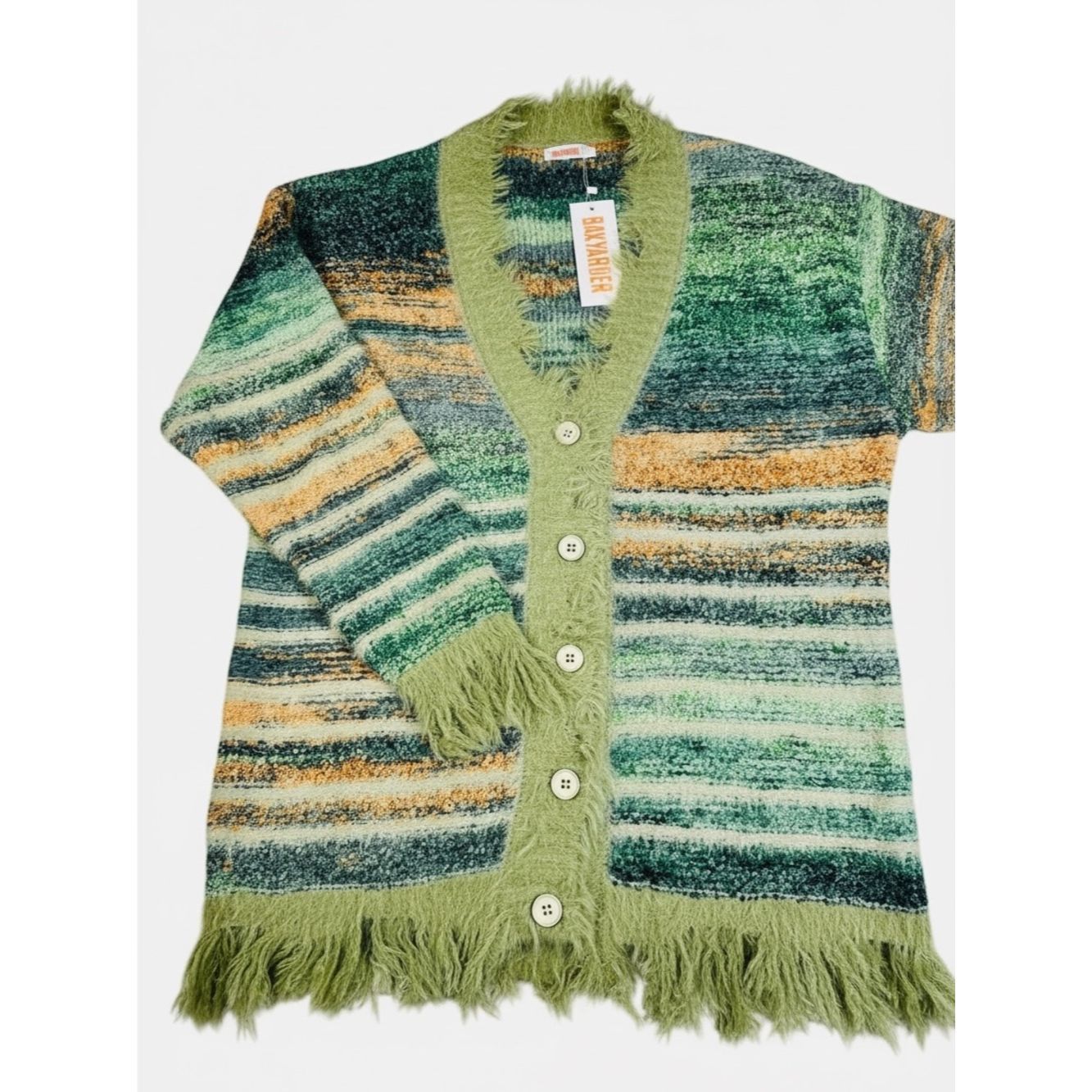 Other NWT New Bakyarder Green Stripe Wool Blend Fuzzy Button Fron Size XL / US 12-14 / IT 48-50 - 3 Thumbnail