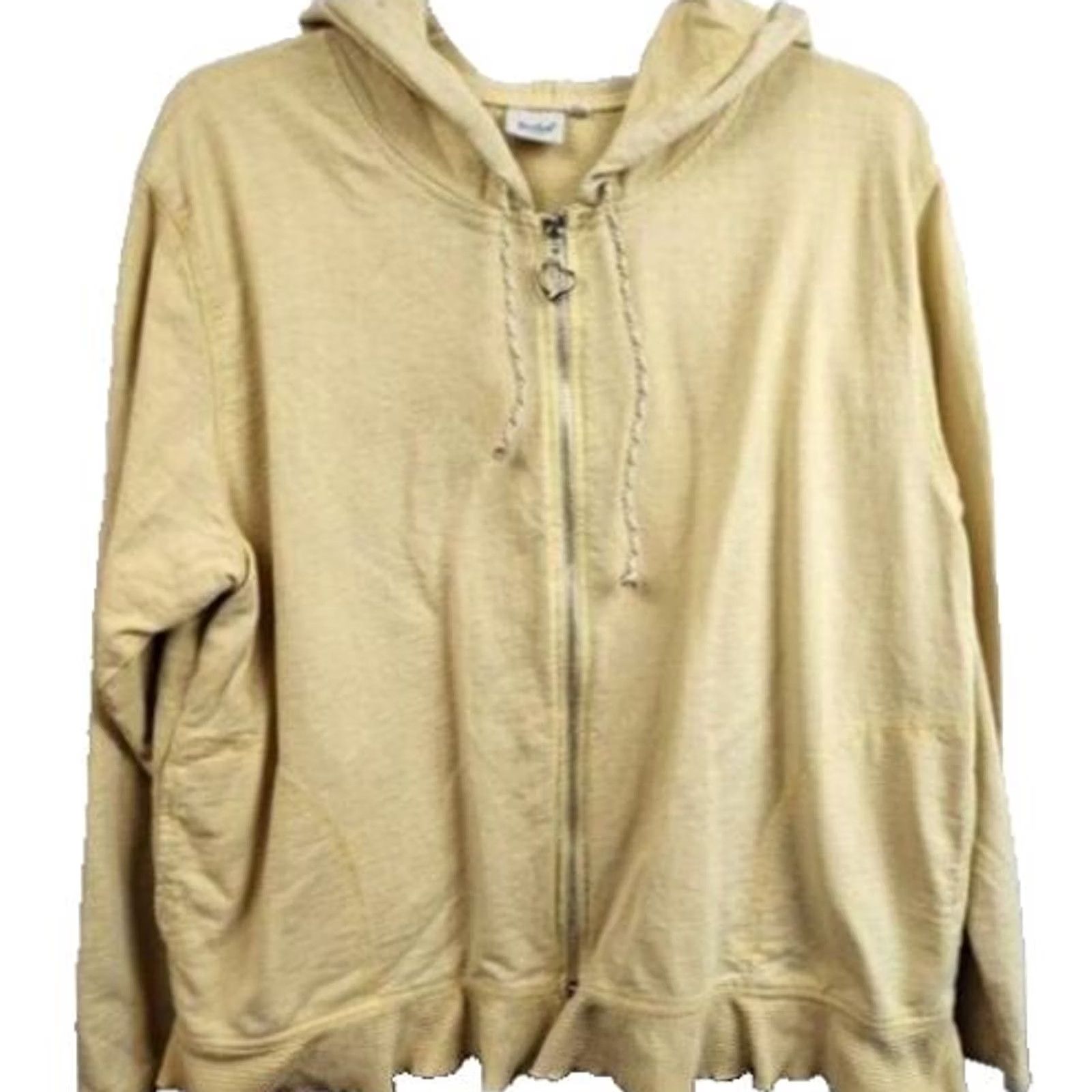 Vintage Focus Lagenlook Hoodie Large Yellow Full Zip Ruffle Hem Coastal Casual Women’s L Hoodie Size L / US 10 / IT 46 - 2 Thumbnail