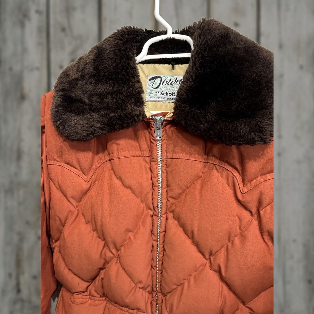 Schott VINTAGE SCHOTT NYC Goose Down Diamond Quilted Puffer Coat Jacket Made USA Mens Large Orange Quilted Puffer Coat Mens L USA 80s Size US L / EU 52-54 / 3 - 1 Thumbnail