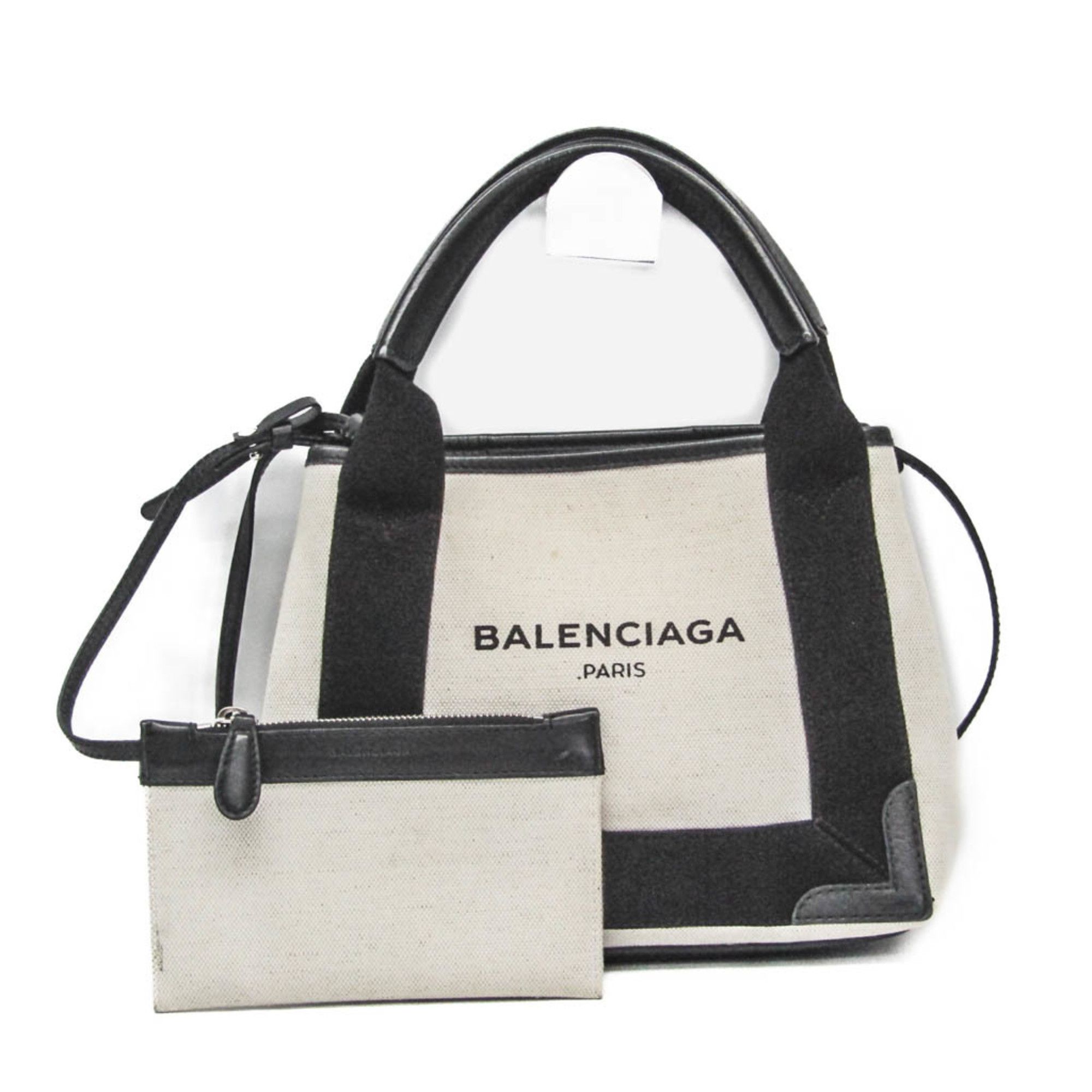 Navy Cabas Ecru Canvas Handbag (Pre-Owned)