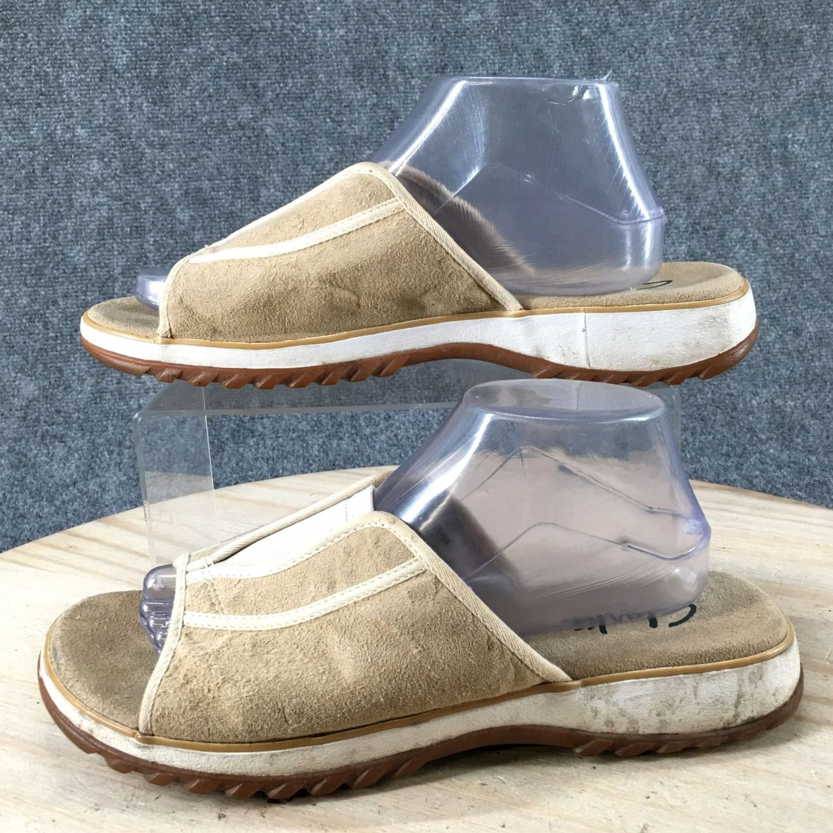 Clarks Clarks Sandals Womens 11 M Slip On Slides Beige Faux Suede Open Toe Wedge Casual Size US 11 / IT 41 - 2 Thumbnail