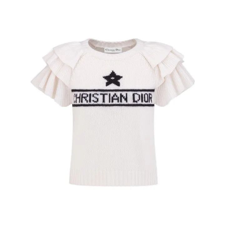 Dior Dior Logo Ruffled Short Sleeve Knit Top 0079 Size S / US 4 / IT 40 - 1 Thumbnail