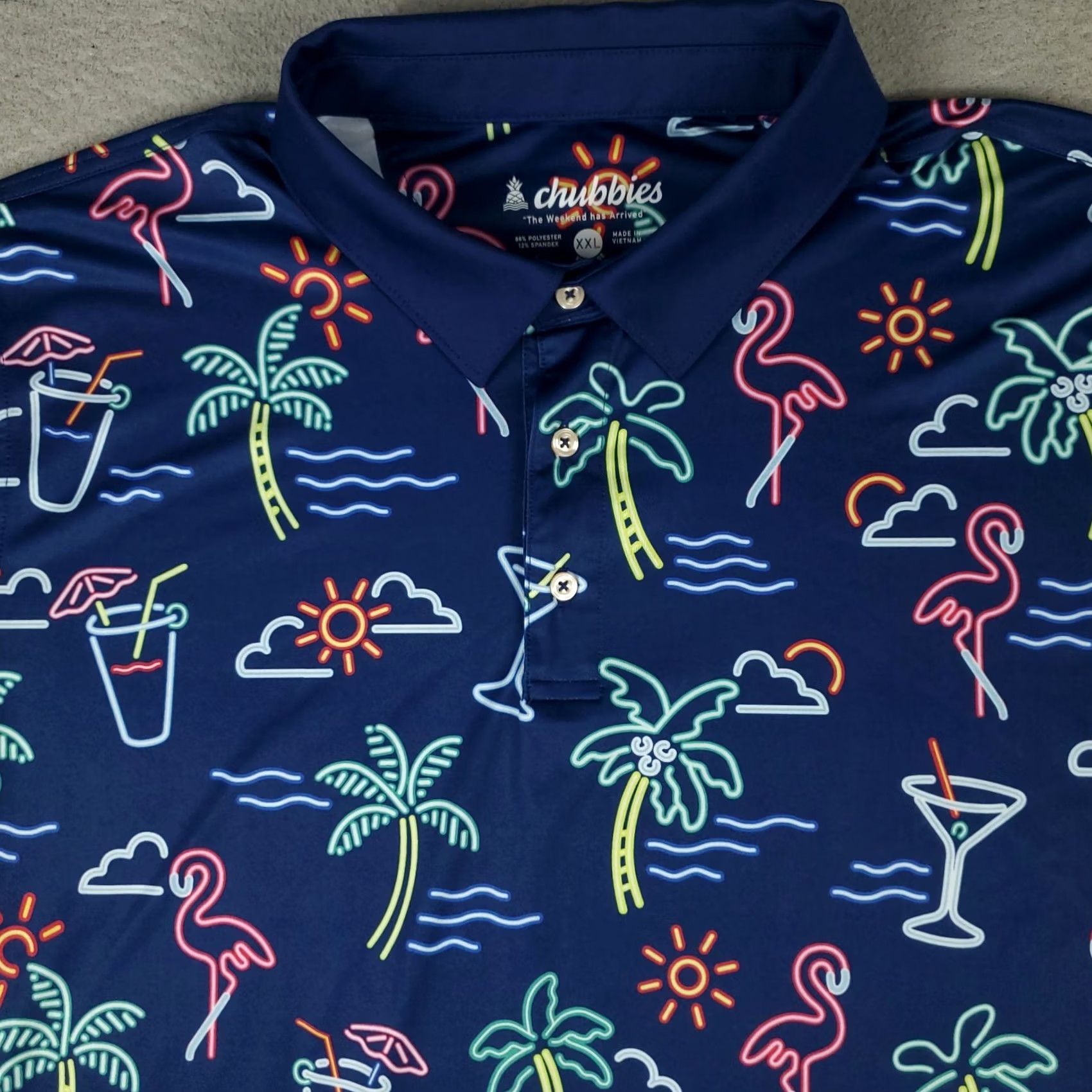 Chubbies Chubbies Polo Shirt Mens 2XL Blue Palm Tree Print Short Sleeve Golf Shirt Size US XXL / EU 58 / 5 - 2 Thumbnail