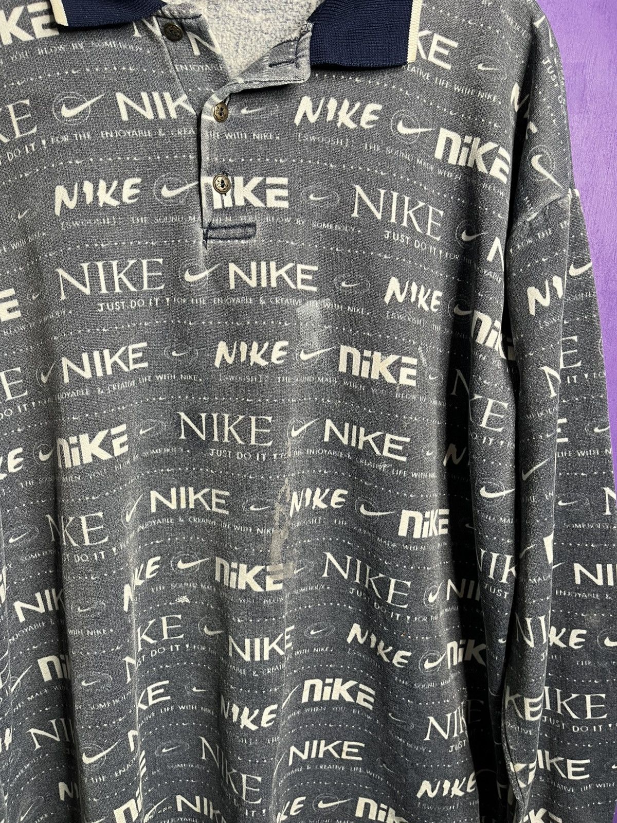 Nike × Vintage Vintage 90s Nike AOP logo longsleeve polo shirt Size US XL / EU 56 / 4 - 3 Thumbnail