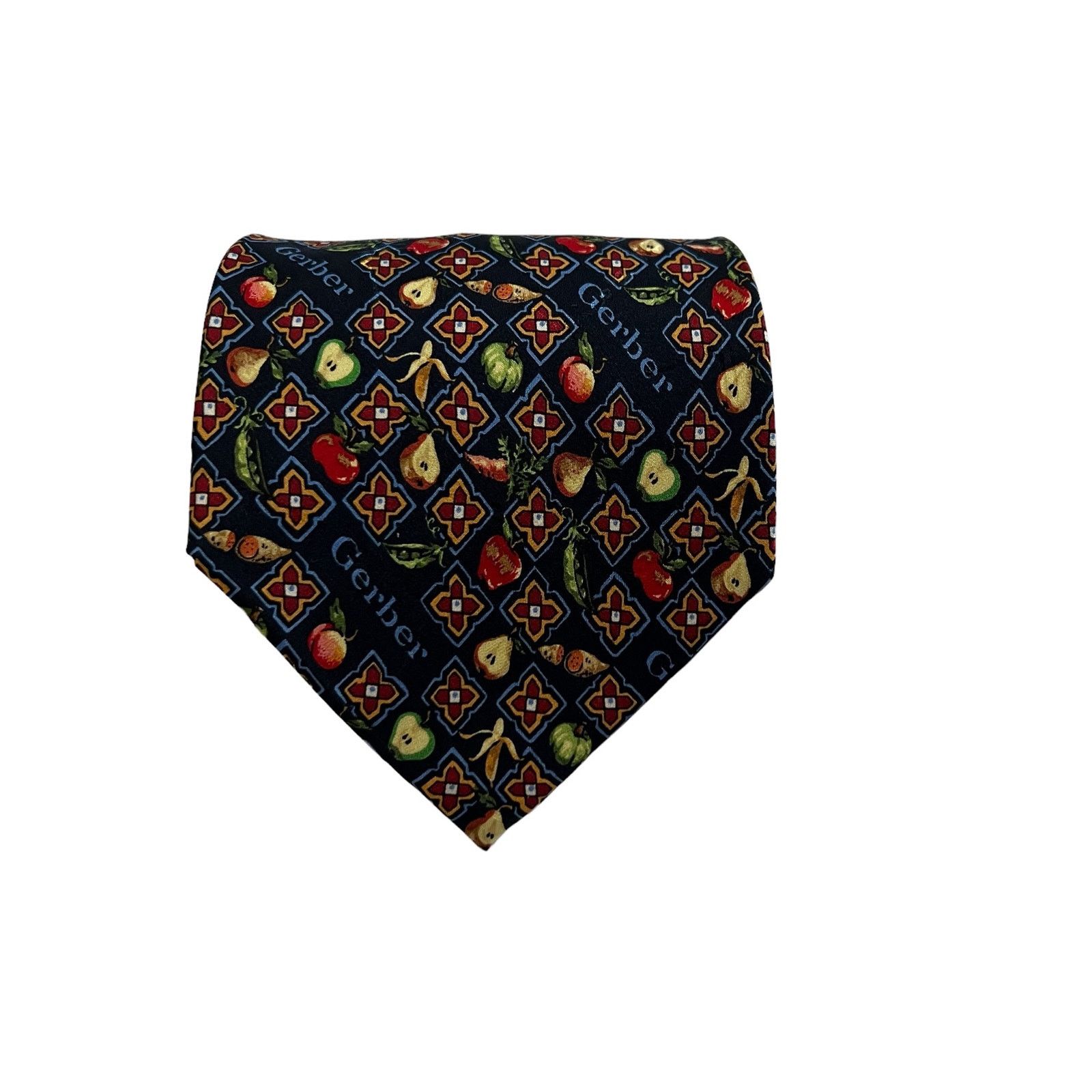 Nicole Miller Nicole Miller Vintage Gerber Fruits Vegetables Navy Silk Tie Size ONE SIZE - 6 Thumbnail