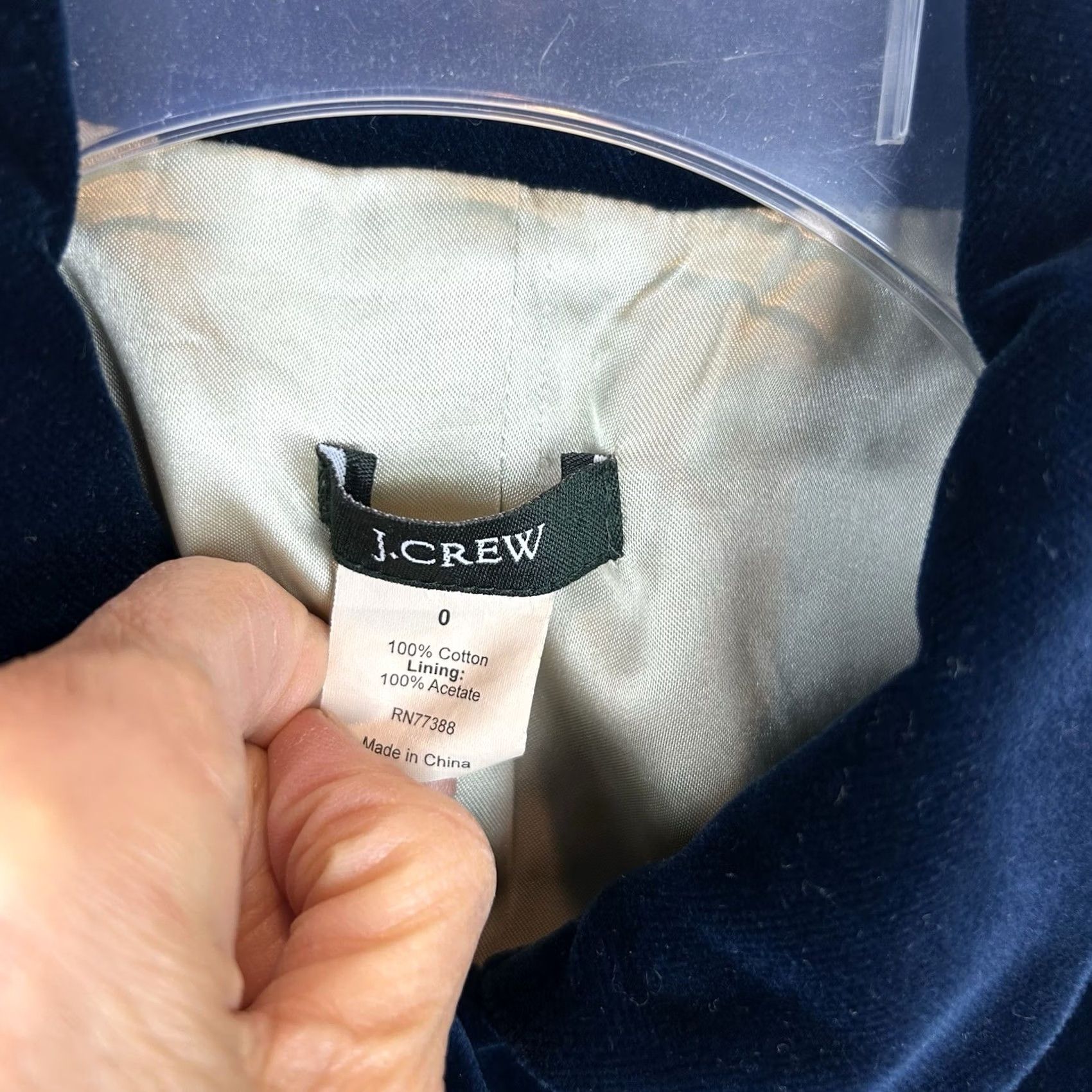 J.Crew J.CREW Blazer Women 0 Velvet Blue Classic Preppy Office Business Casual Party/Cocktail Travel Size XS / US 0-2 / IT 36-38 - 3 Thumbnail