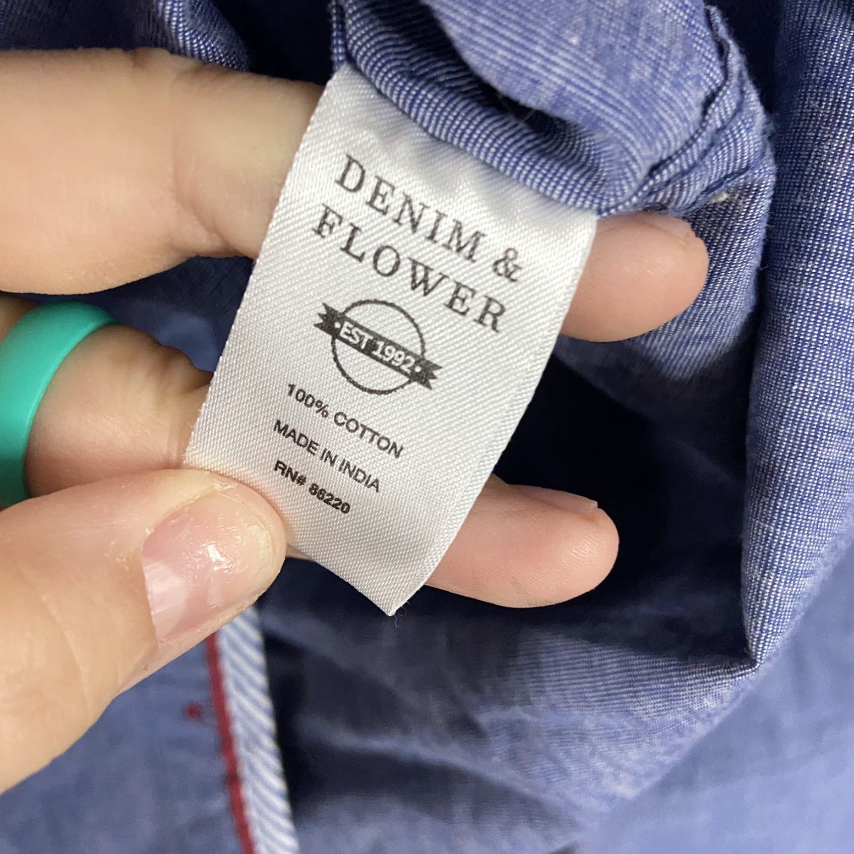 Denime DENIM & FLOWER Button-Up Shirt Men M Long Sleeve Blue Floral Back Color Change Fabric Denim Mens M Blue Floral Shirt Size US M / EU 48-50 / 2 - 7 Thumbnail