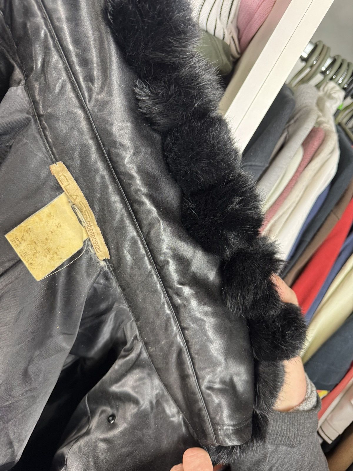 Roberto Cavalli Class Roberto Cavalli Women’s Black Coat with Fur Trim Size M / US 6-8 / IT 42-44 - 9 Thumbnail