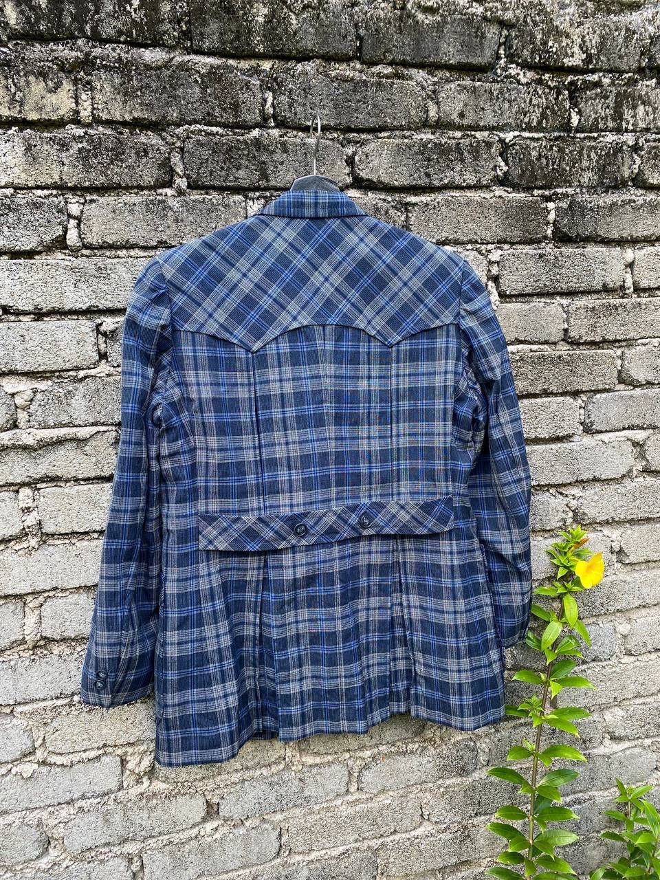 Lanvin × Vintage Vintage 90s Lanvin Blue Checker Wool Double Breasted Size 48R - 8 Thumbnail