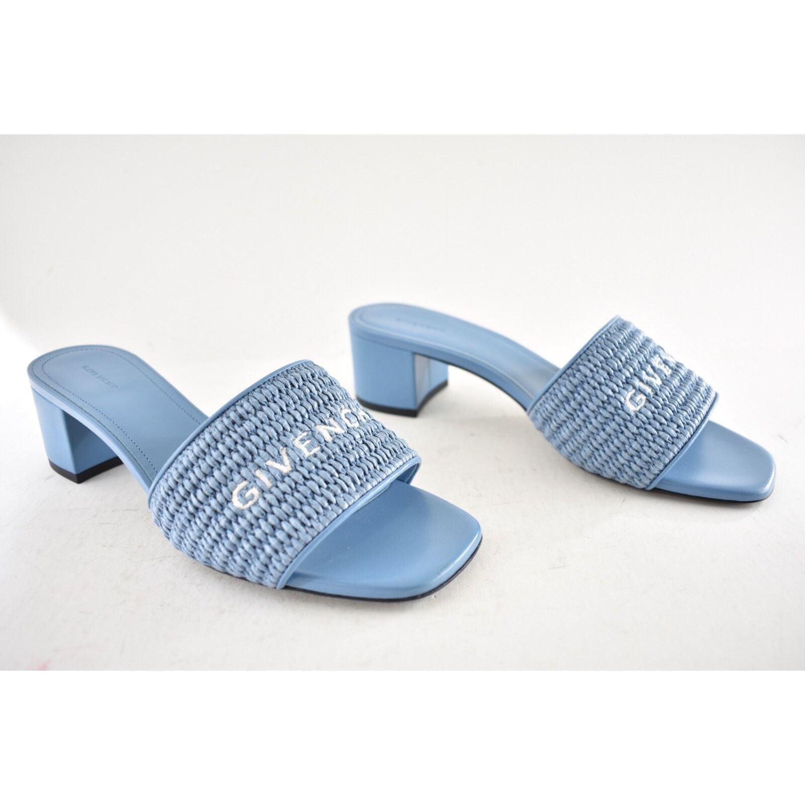 Givenchy 4G Denim Raffia Leather Slide On Mule Block Heel Sandal 37 Size US 7 / IT 37 - 4 Thumbnail