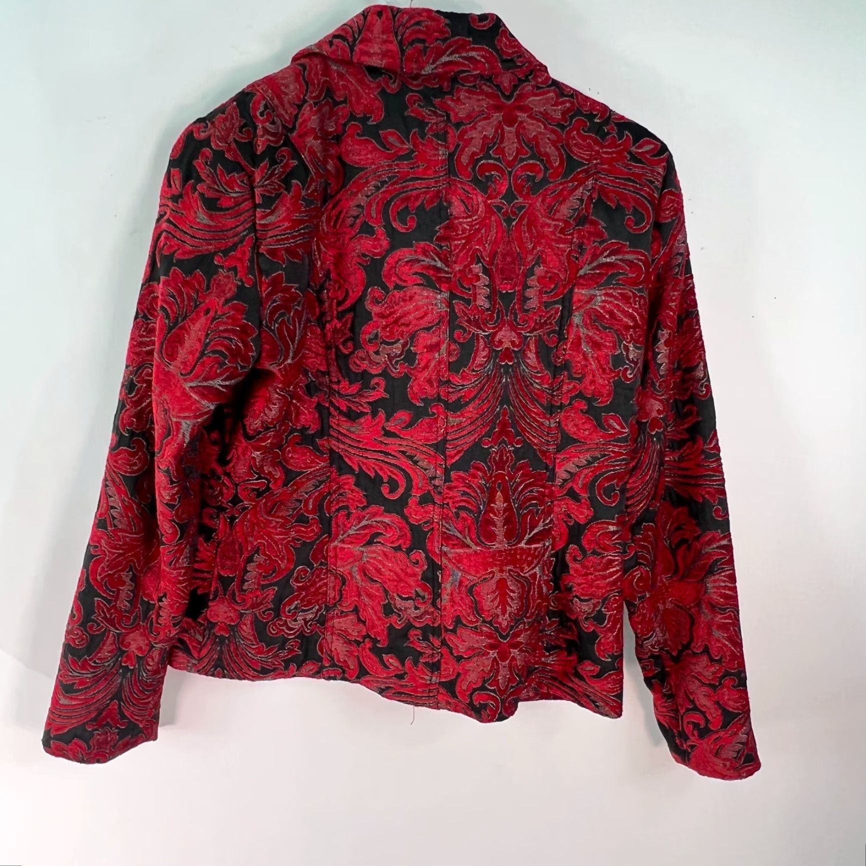 Vintage Erin London Blazer - Red Floral Notch Collar Long Sleeve Single-Breasted Jacket, Size S, Women Size S / US 4 / IT 40 - 2 Thumbnail