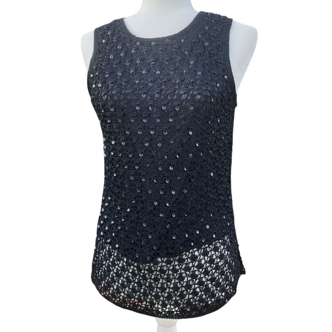 Other Vintage Papell Boutique Evening Black Sequin Top Crochet Size S / US 4 / IT 40 - 1 Thumbnail