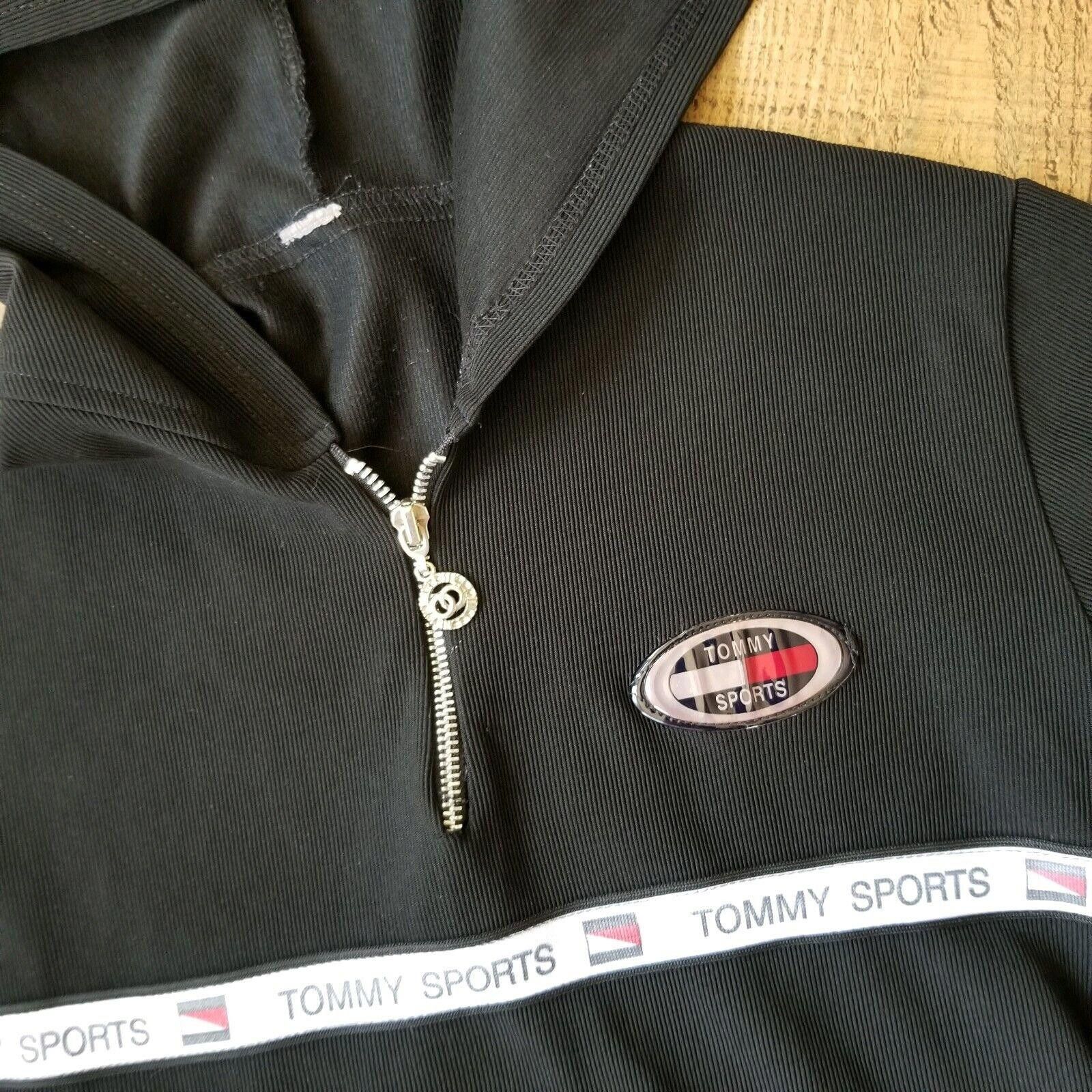Designer Tommy Sports Jacket Womens LARGE black Hoodie 90's street Size L / US 10 / IT 46 - 2 Thumbnail