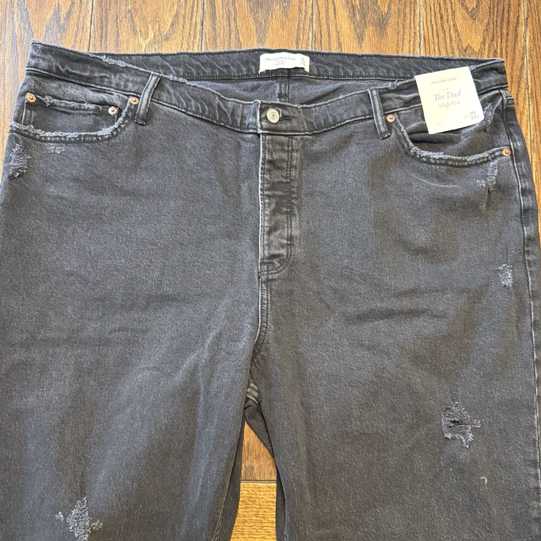 Abercrombie & Fitch Abercrombie The Dad High Rise Jeans 36 Black Straight 46x30 New Distress Womens Size 32" / US 10 / IT 46 - 3 Thumbnail