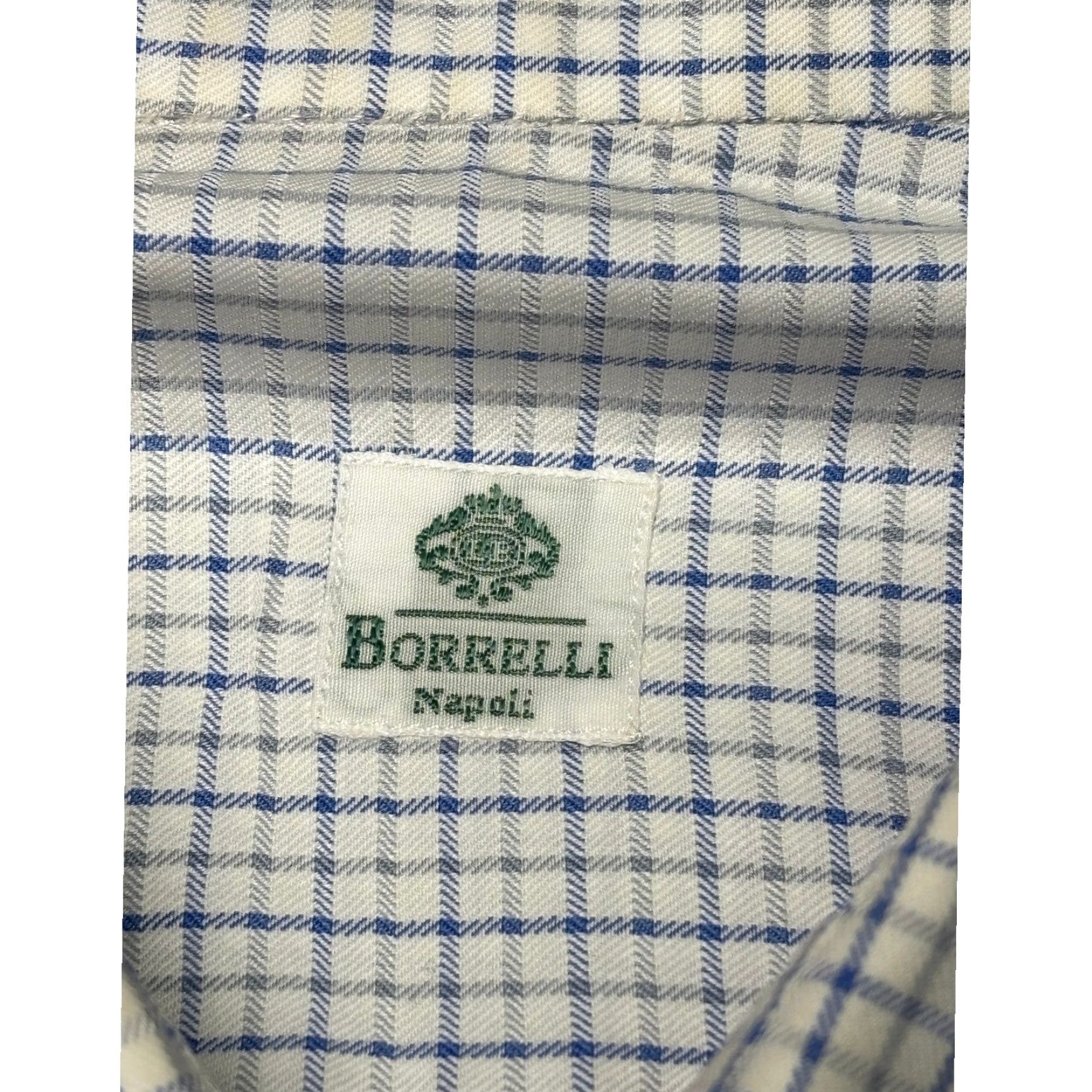 Vintage Luigi Borrelli Napoli Mens Shirt 17.5 44 Blue White Micro Check Made Italy Dress Shirt Classic Fit Size US XXL / EU 58 / 5 - 4 Thumbnail