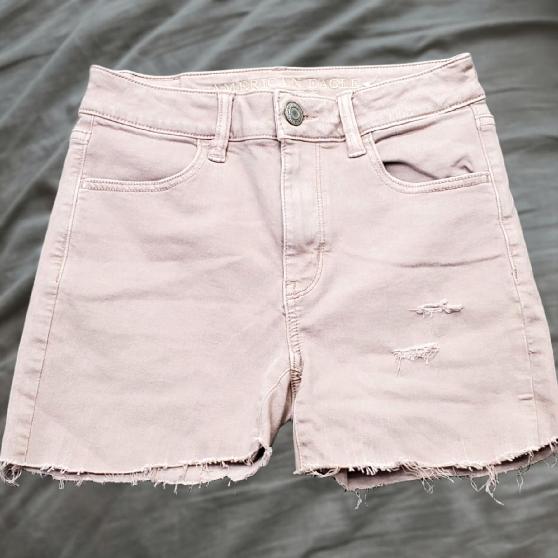 American Eagle Outfitters American Eagle Outfitters Pink Distressed Cut-Off Shorts Women's 4 - 4 Inseam, 13" Waist, 5-Pocket Denim, Stretchable, Casual, Spring/Summer - Womens Size 27" / US 4 / IT 40 - 1 Thumbnail