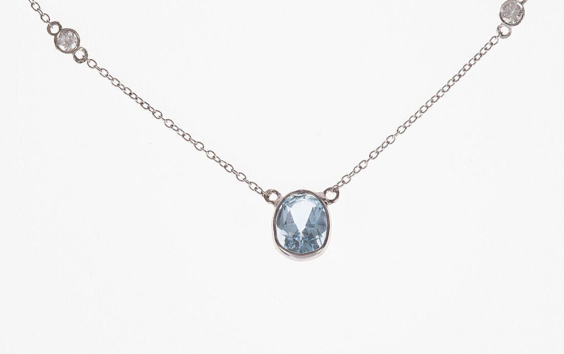 Designer 14kt Gold Bezel Aquamarine & Diamond Necklace Alberto Juan Size ONE SIZE - 4 Thumbnail
