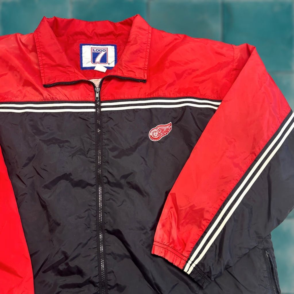 Logo 7 VINTAGE Detroit Red Wings NHL Logo 7 Black Red Mens XL Windbreaker Jacket Size US XL / EU 56 / 4 - 1 Thumbnail