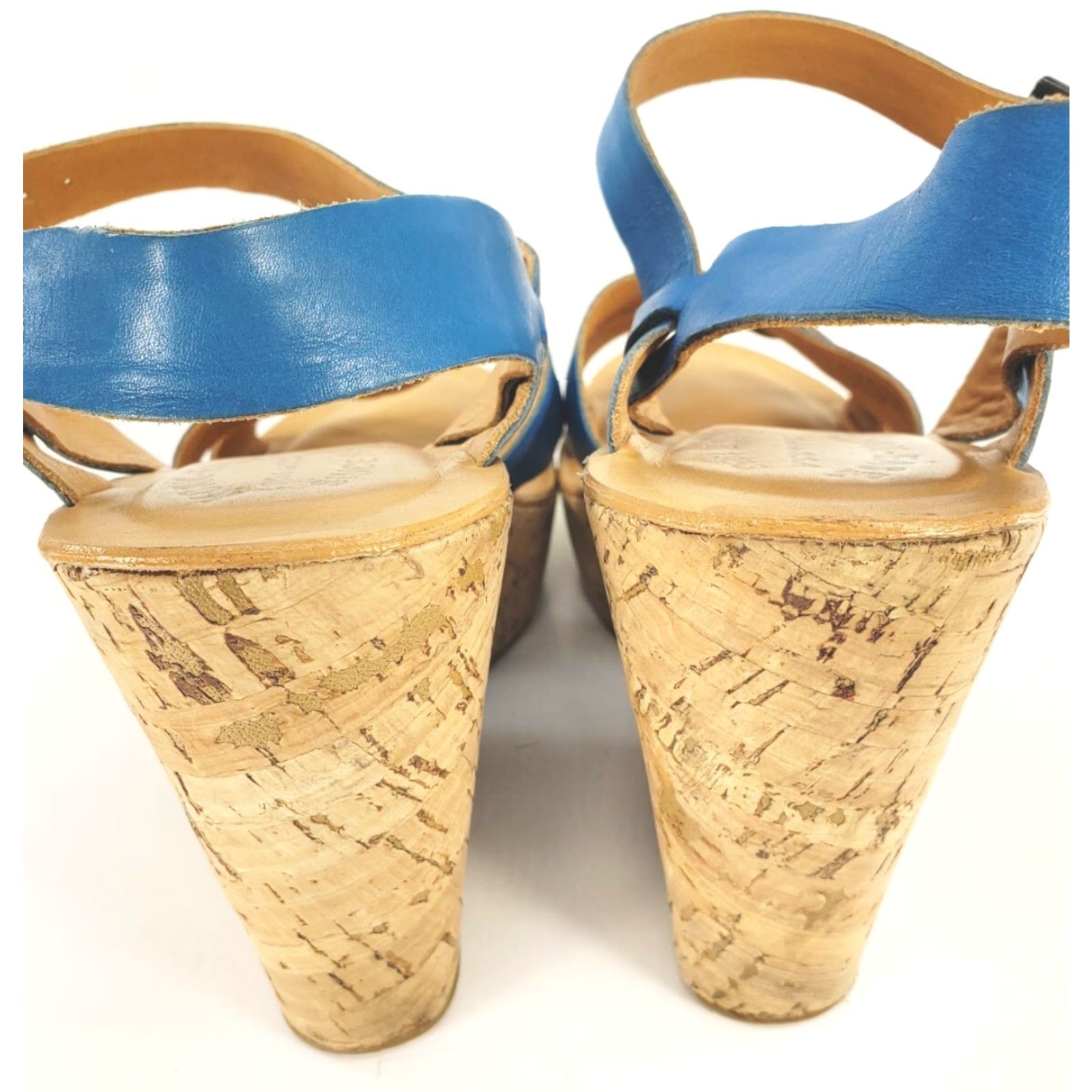 Vintage Kork-Ease Sandal Women's 9 Leather Crossover Slingback Cork Wedge Blue Buckle Sl ним Size US 9 / IT 39 - 6 Thumbnail