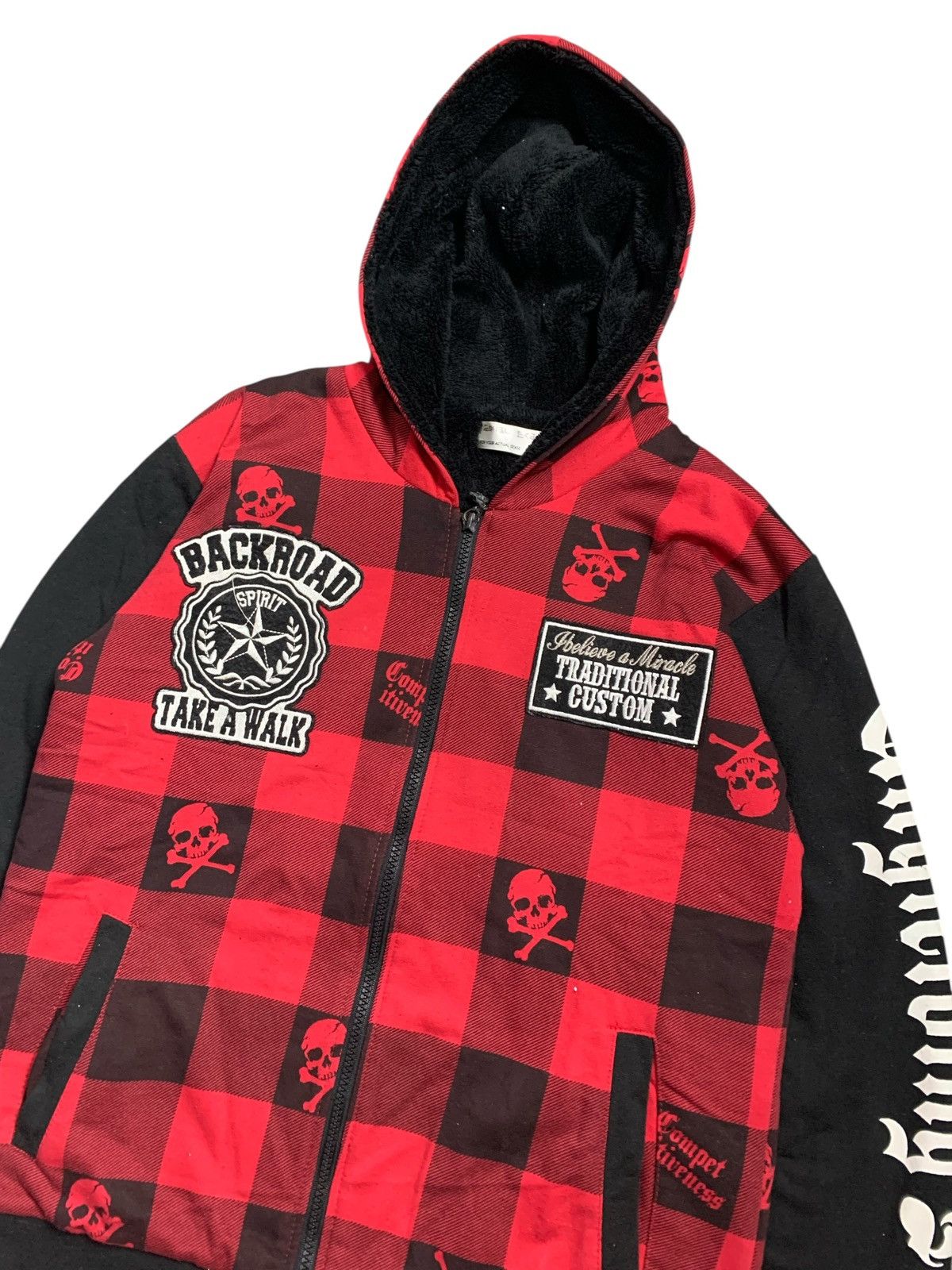 Hysteric Glamour 1990s EMBROIDERY TARTAN SKULL POEM FAUX ZIP HOODIE PUNK LGB Size US M / EU 48-50 / 2 - 3 Thumbnail
