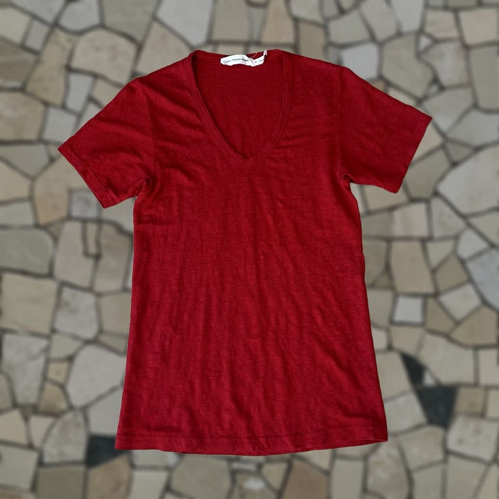Vintage Isabel Marant Etoile Linen Tee V-Neck Short Sleeve Women’s Medium Shirt Red Logo Lightweight Casual 100% Linen Pullover Size 32" / US 10 / IT 46 - 1 Thumbnail