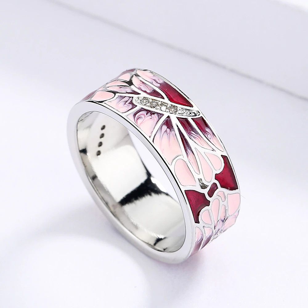 Jewelry Elegant Pink Peach Handmade Enamel Ring Size ONE SIZE - 1 Thumbnail