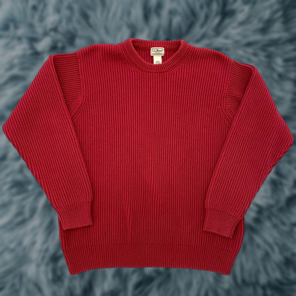 Vintage L.L. Bean Sweater Adult Large Red Ribbed Knit Crewneck Pullover Cotton Mens L Size US L / EU 52-54 / 3 - 1 Thumbnail