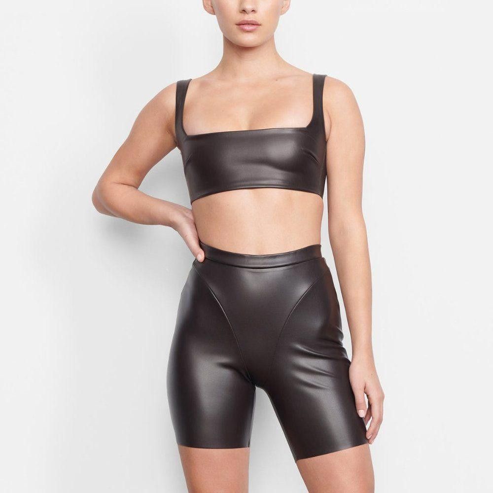 Designer CT1070a SKIMS NWT FAUX LEATHER BRALETTE-SOOT XXS Size ONE SIZE - 2 Thumbnail