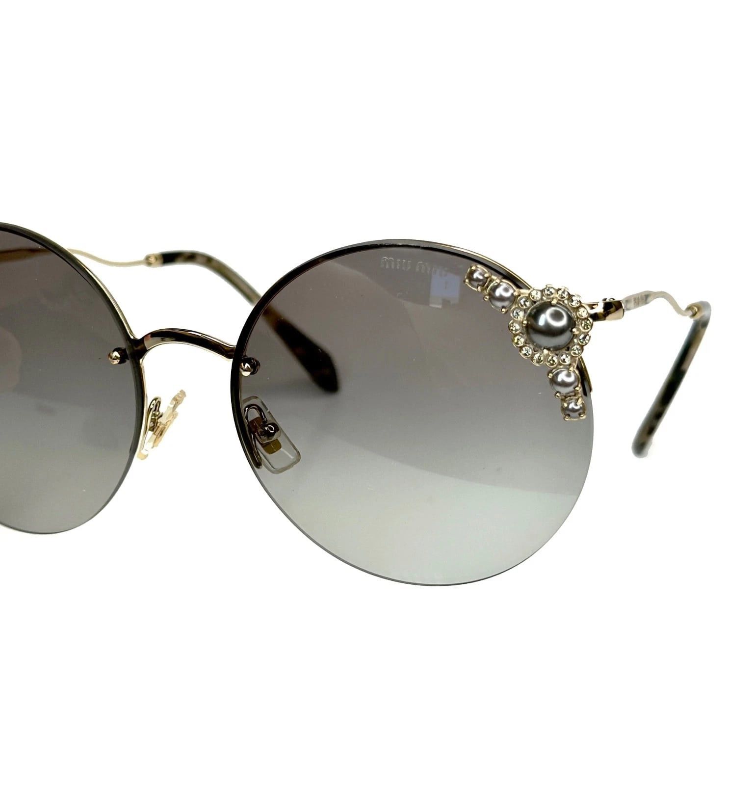 Miu Miu MIU MIU MU52TS Gold Crystal Jewel Pearl Gray Round Sunglass Size ONE SIZE - 6 Thumbnail