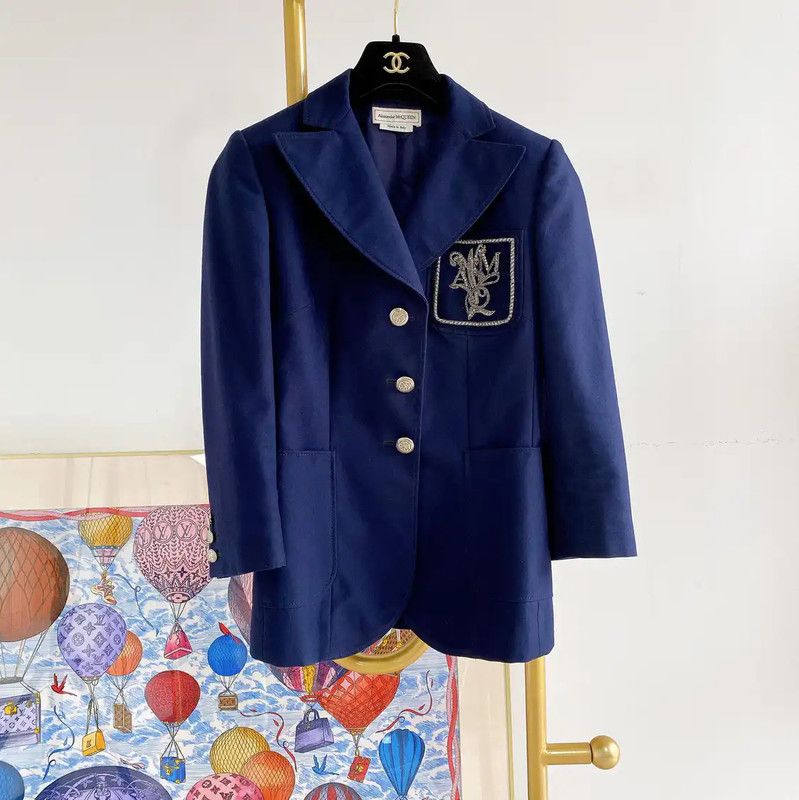 Alexander McQueen Alexander McQueen Blue Cotton Women's Jacket 0089 Size M / US 6-8 / IT 42-44 - 1 Thumbnail