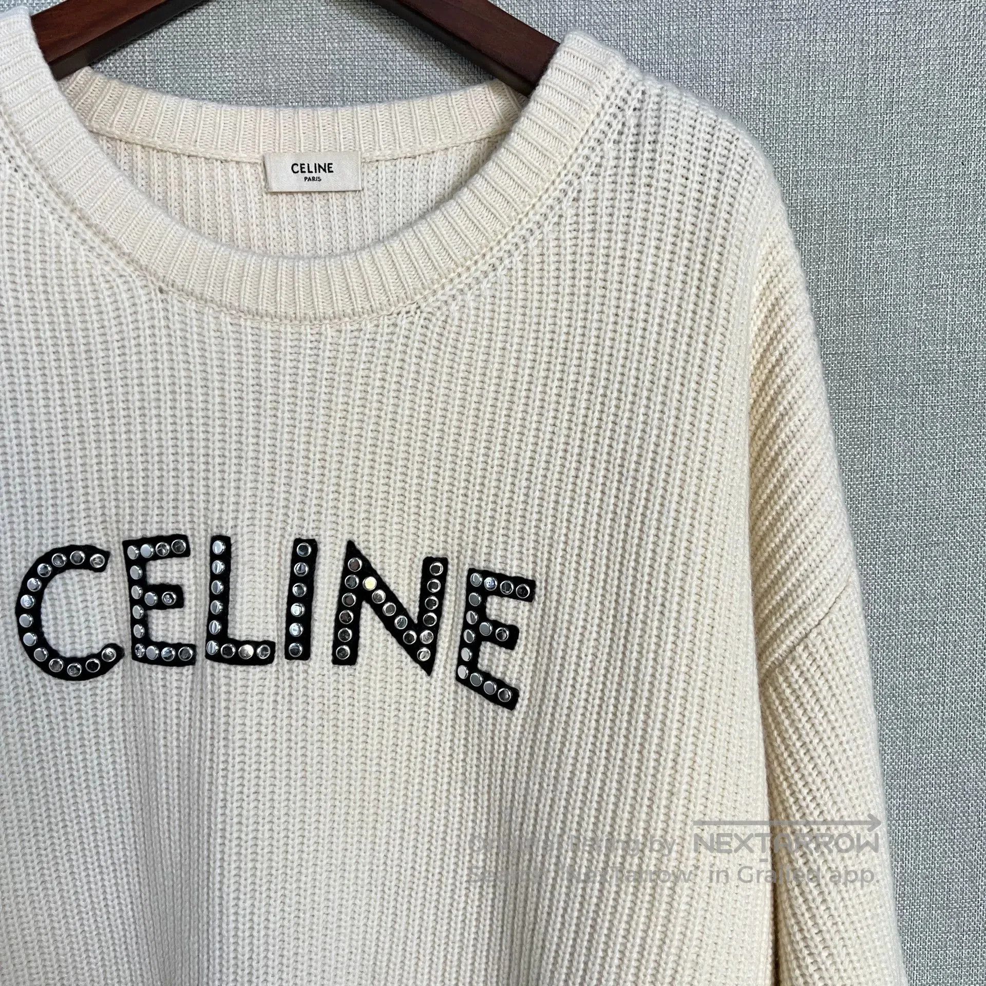 Celine Celine White Rivet Logo Wool Knit Sweater. Size XL / US 12-14 / IT 48-50 - 3 Thumbnail