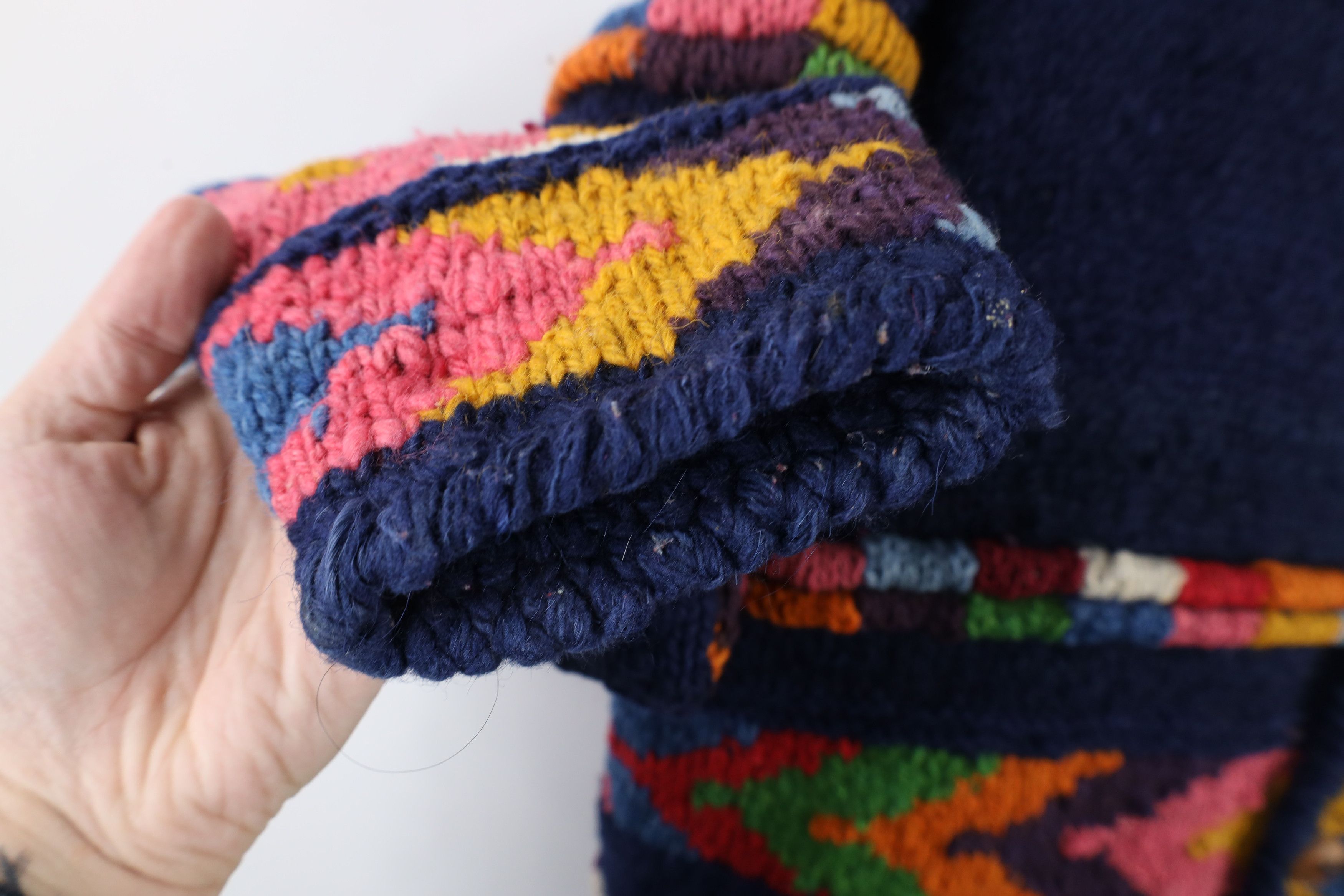 Vintage Vintage 90s Streetwear Hand Knit Rainbow Cardigan Sweater Size ONE SIZE - 4 Thumbnail