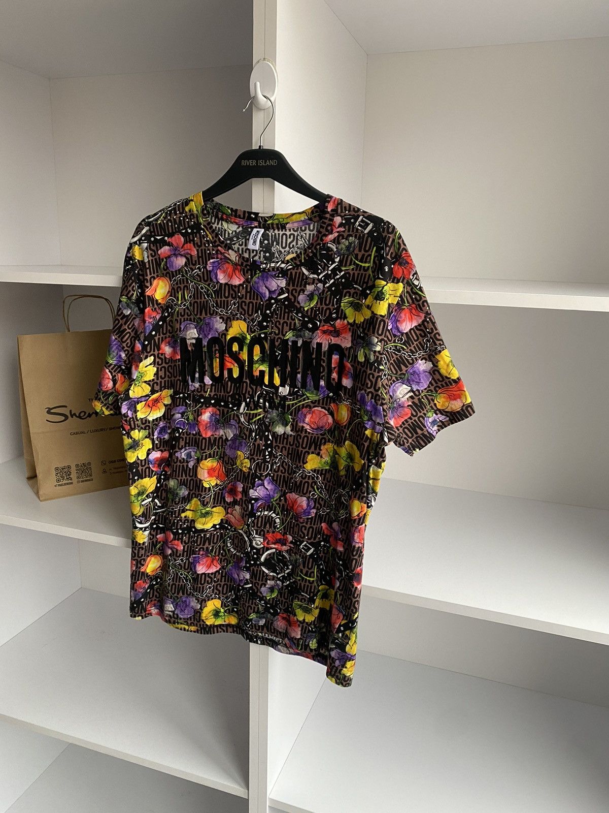 Moschino × Vintage Vintage MOSCHINO FLORAL SWIM LOGO TEE Size US M / EU 48-50 / 2 - 4 Thumbnail