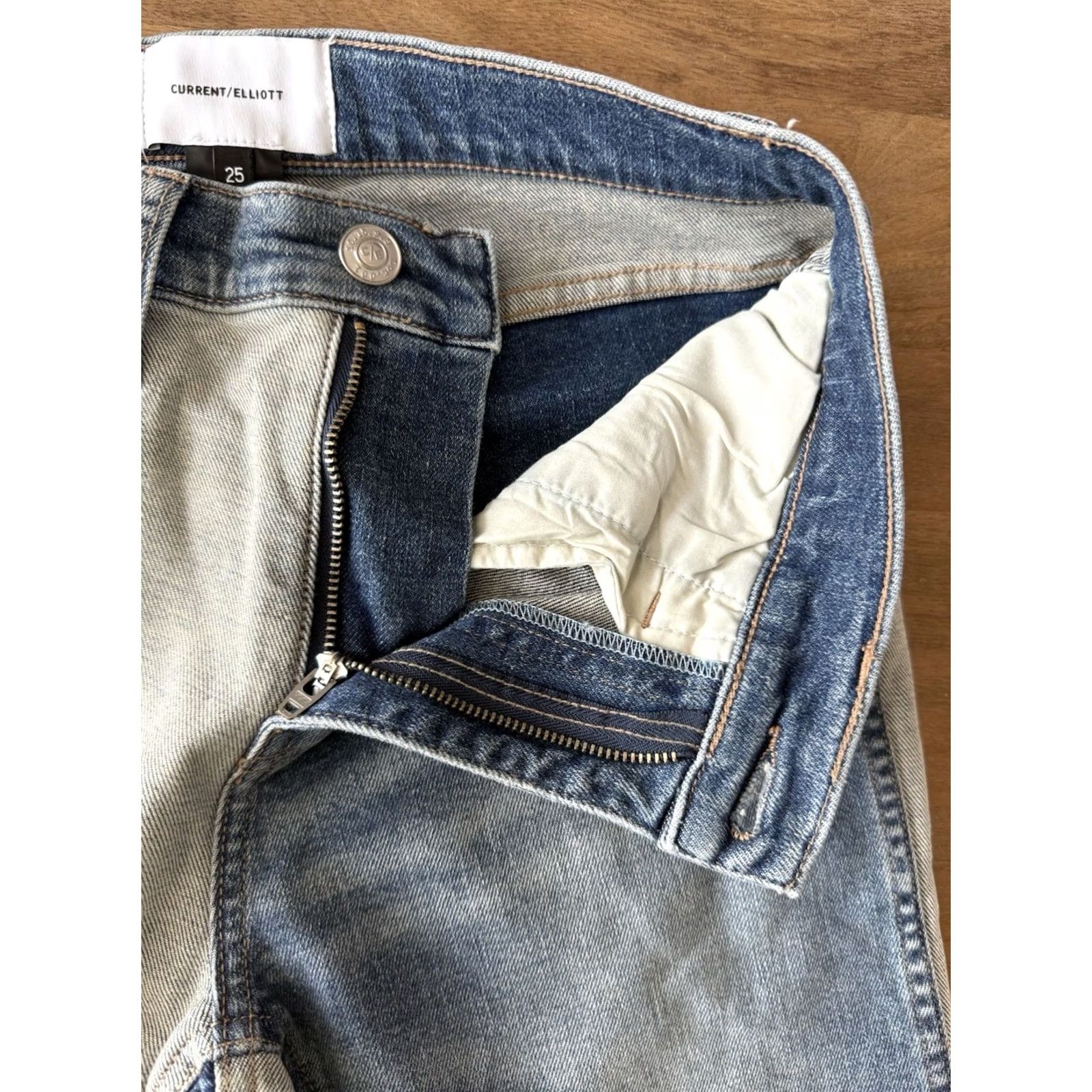 Vintage Current/Elliott Jeans Vanessa Two Tone Denim Womens 25 Mid Rise Blue 5-Pocket Regular Straight 27x24 Beige? Size 42" / US 20 - 5 Thumbnail