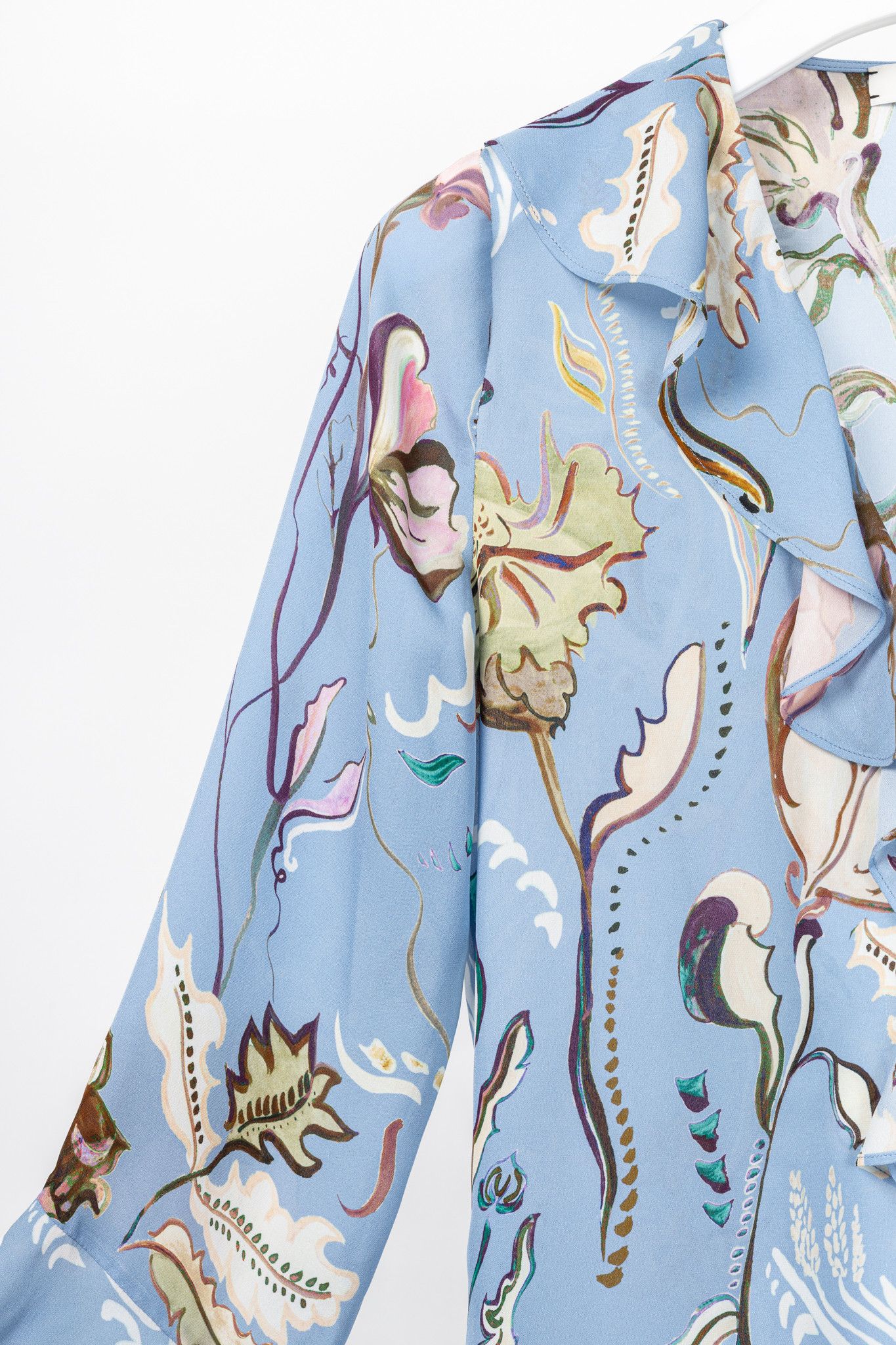 DOROTHEE SCHUMACHER Dorothee Schumacher Floral Twist Blue Silk Ruffle Blouse Size XS / US 0-2 / IT 36-38 - 5 Thumbnail