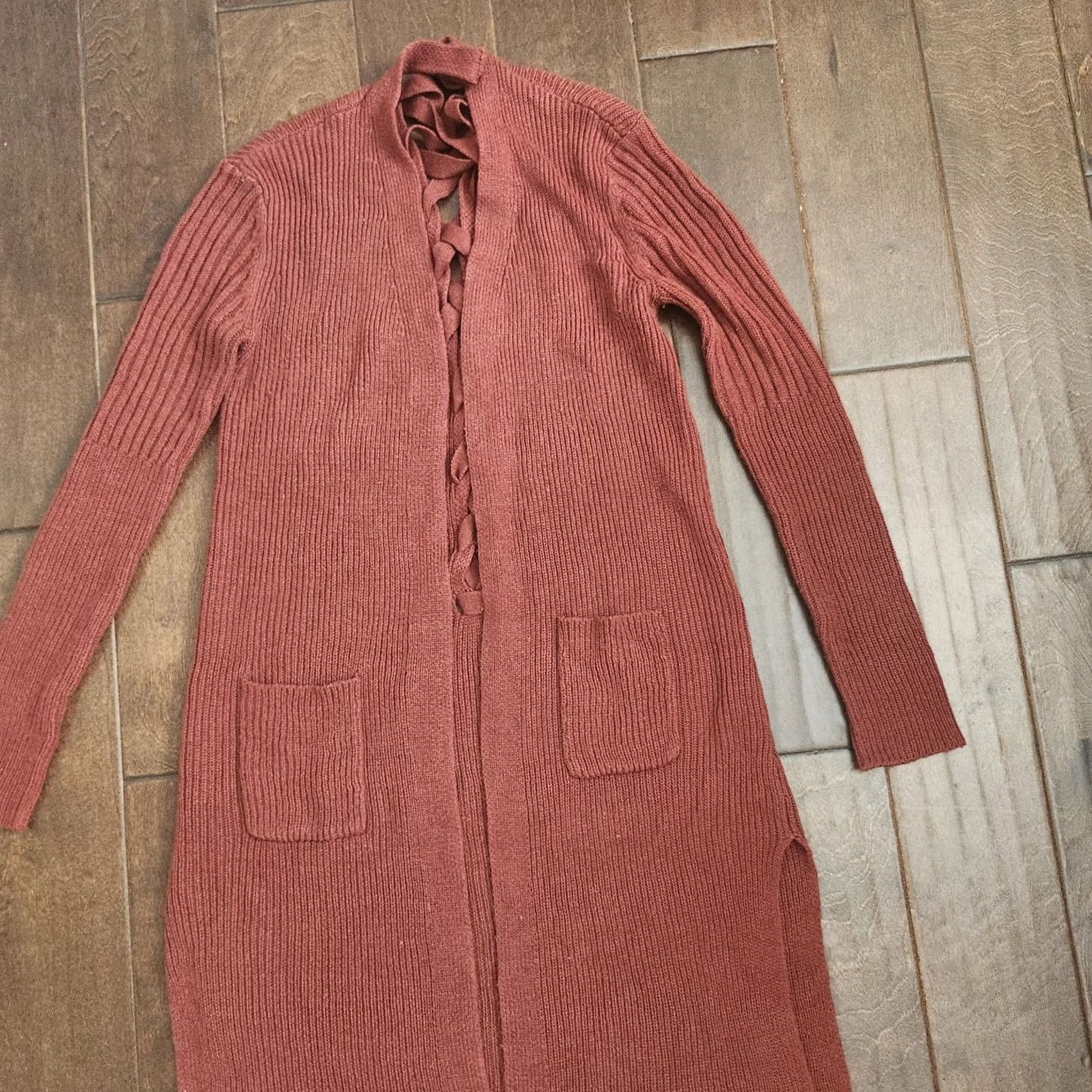 Vintage No Boundaries Cardigan Sweater Pocket Red Small 3-5 Womens Long Sleeve Regular" Size XS / US 0-2 / IT 36-38 - 5 Thumbnail